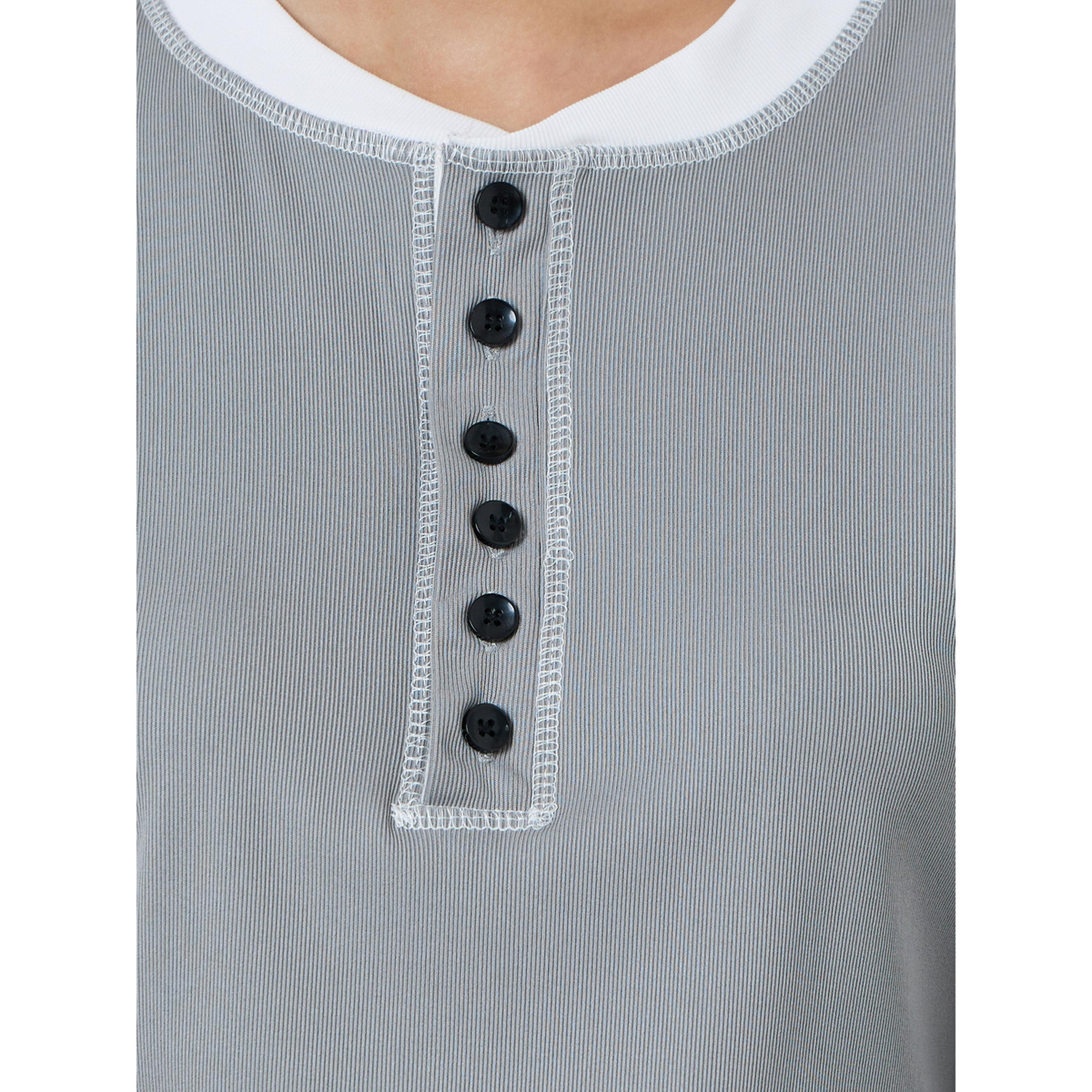 Styli Grey Ribbed Long Sleeve Henley T-Shirt-women-clothing-tshirts-image-5