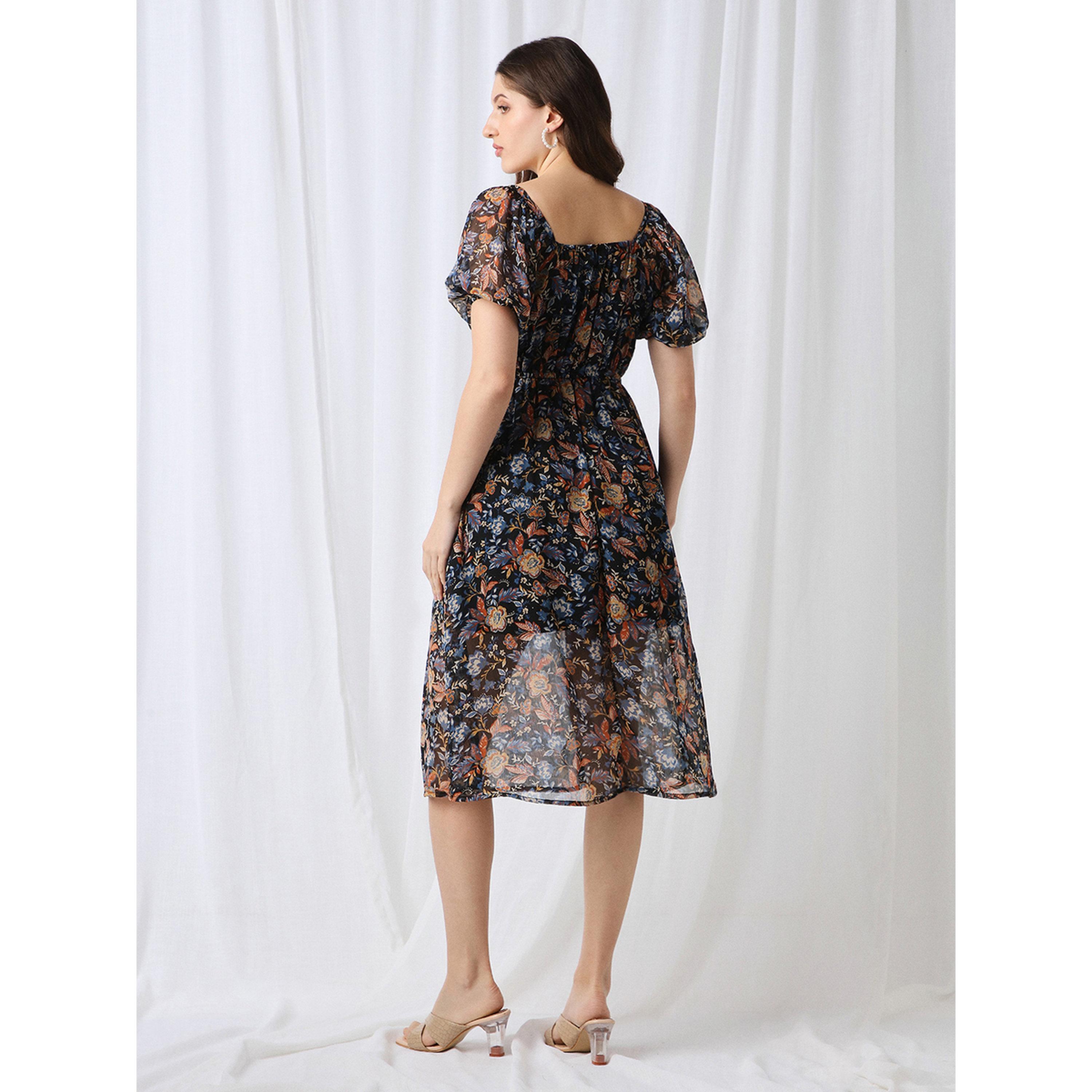 فستان ميدي بحافة واسعة وطبعة زهور وأكمام منفوخة-women-clothing-dresses-image-3