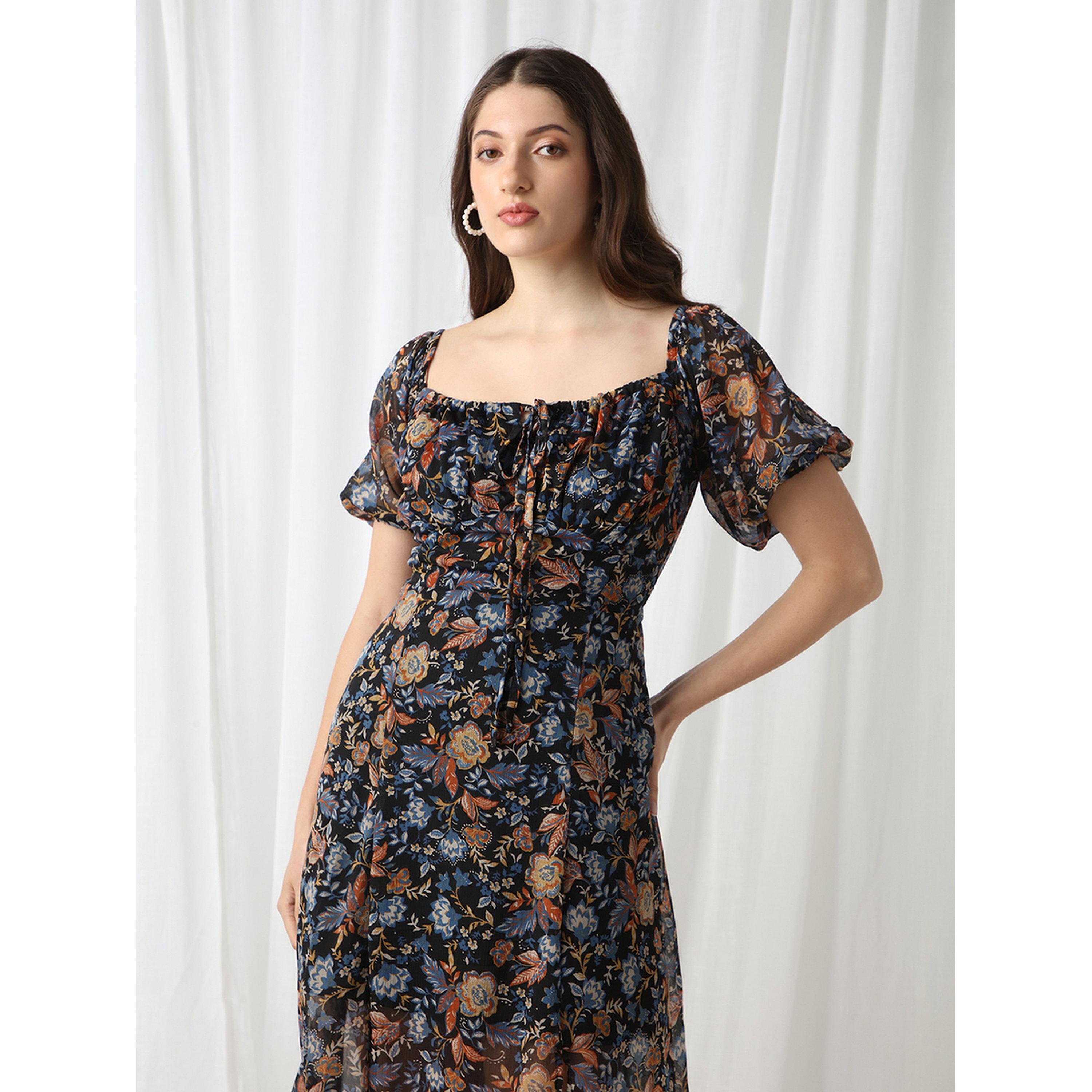 فستان ميدي بحافة واسعة وطبعة زهور وأكمام منفوخة-women-clothing-dresses-image-4