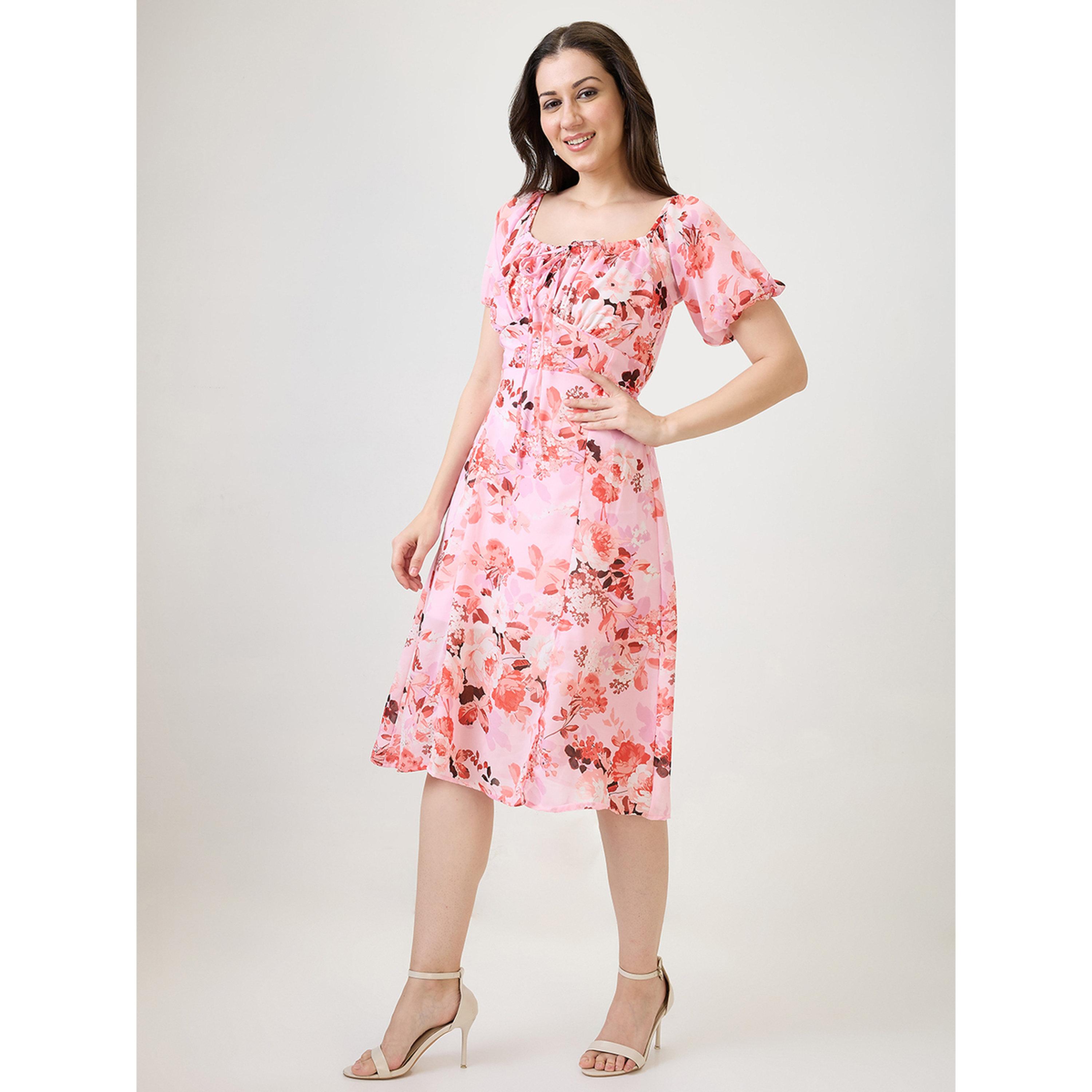 فستان ميدي بطبعة زهور بحافة واسعة وأكمام قصيرة-women-clothing-dresses-image-2