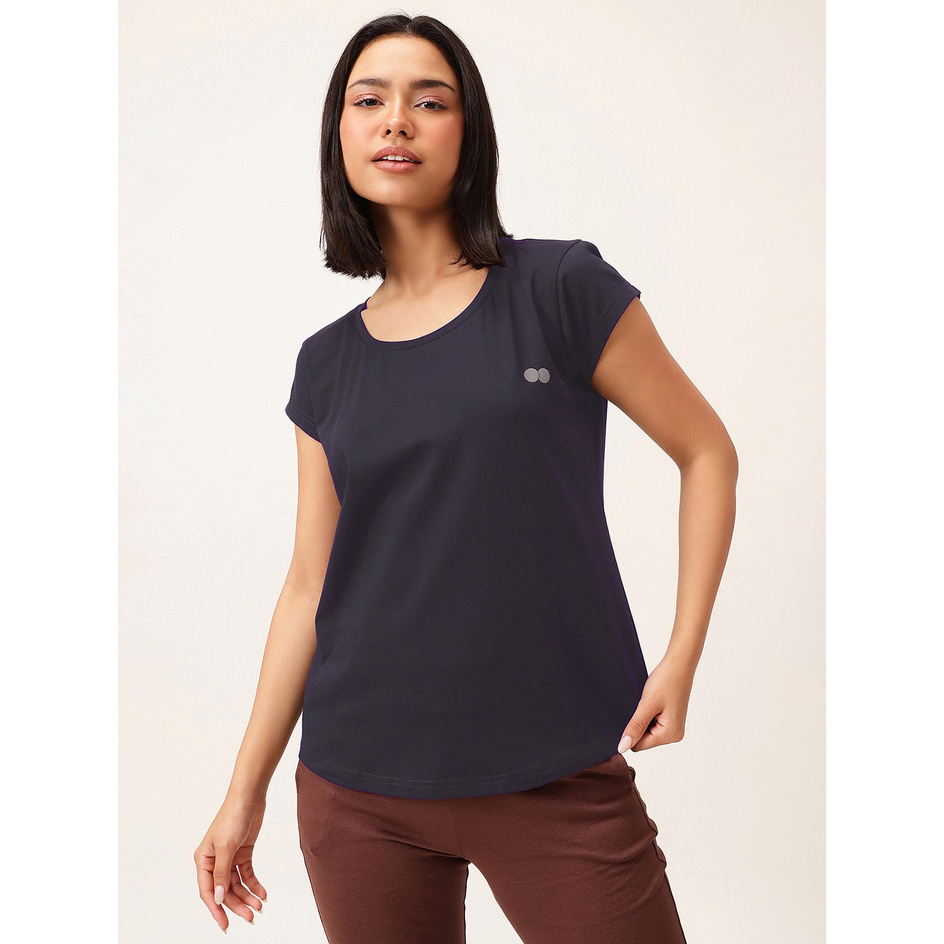 تيشيرت رياضي بياقة دائرية وأكمام قصيرة بقصة مريحة سادة-sports-women-clothing-tshirtsandvests-image-1