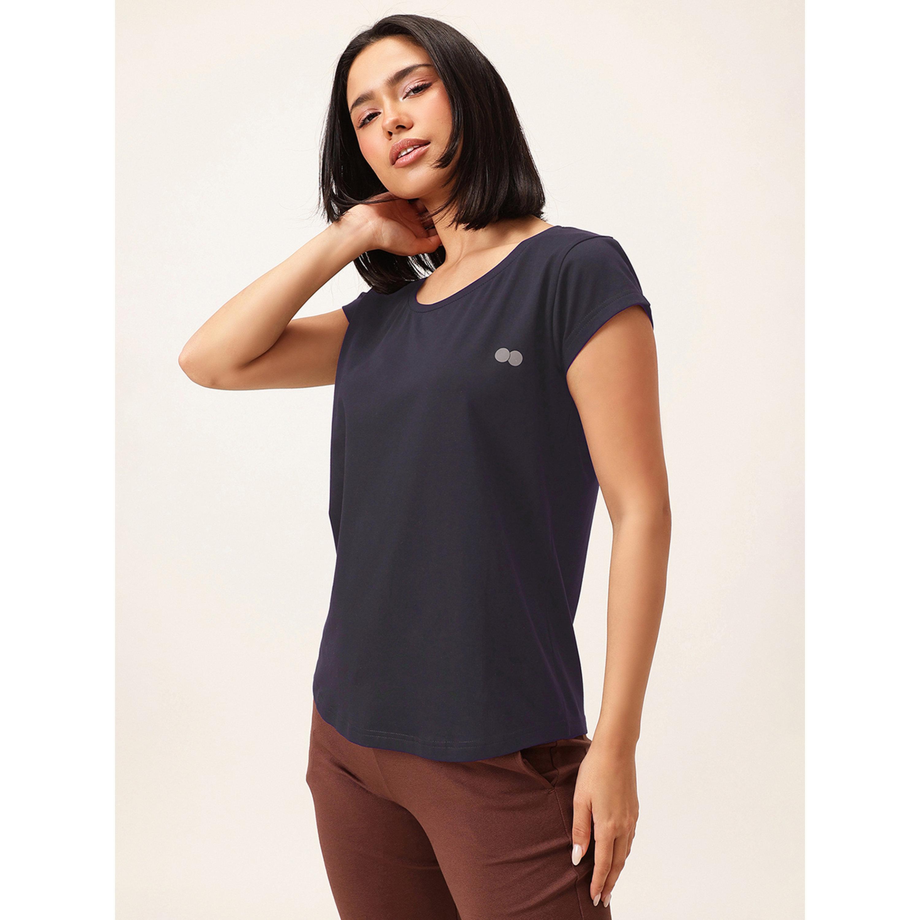 Clovia X Styli Navy Blue Solid Comfort Fit Activewear T-Shirt-sports-women-clothing-tshirtsandvests-image-2