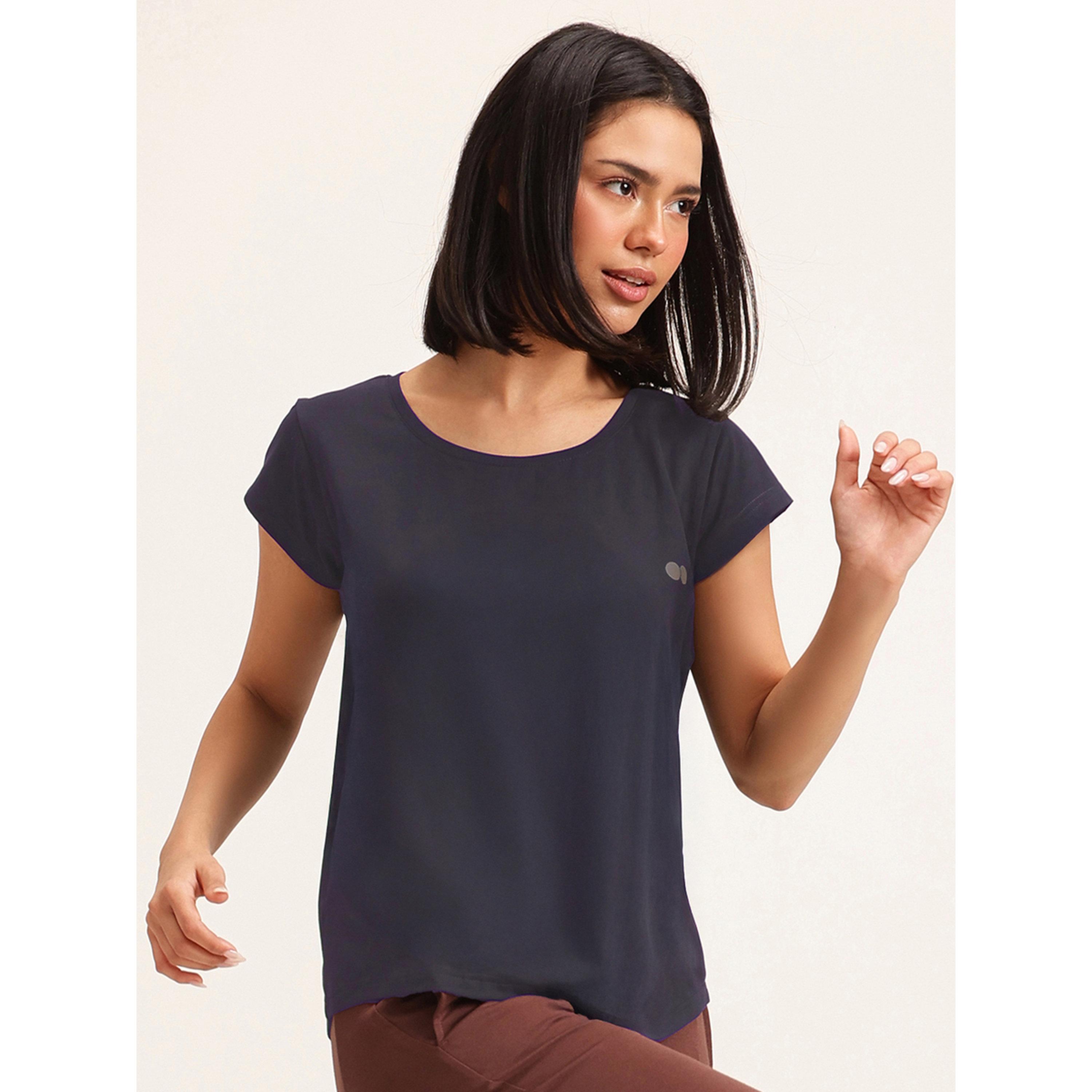Clovia X Styli Navy Blue Solid Comfort Fit Activewear T-Shirt-sports-women-clothing-tshirtsandvests-image-3