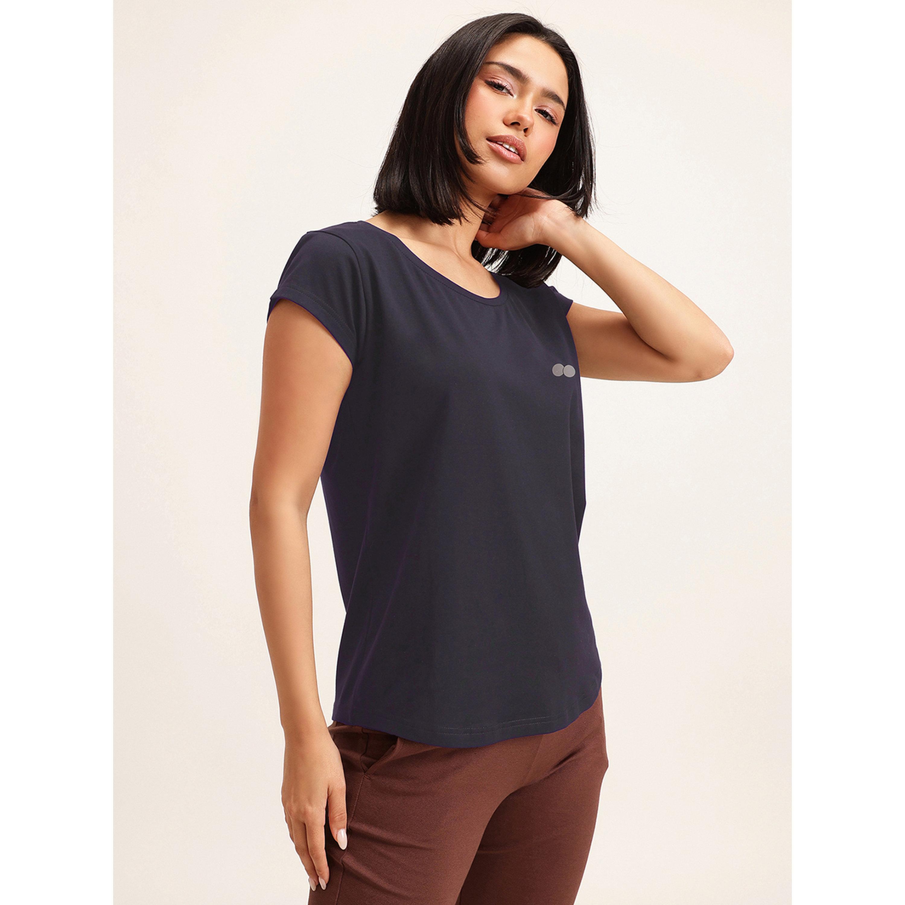 Clovia X Styli Navy Blue Solid Comfort Fit Activewear T-Shirt-sports-women-clothing-tshirtsandvests-image-5
