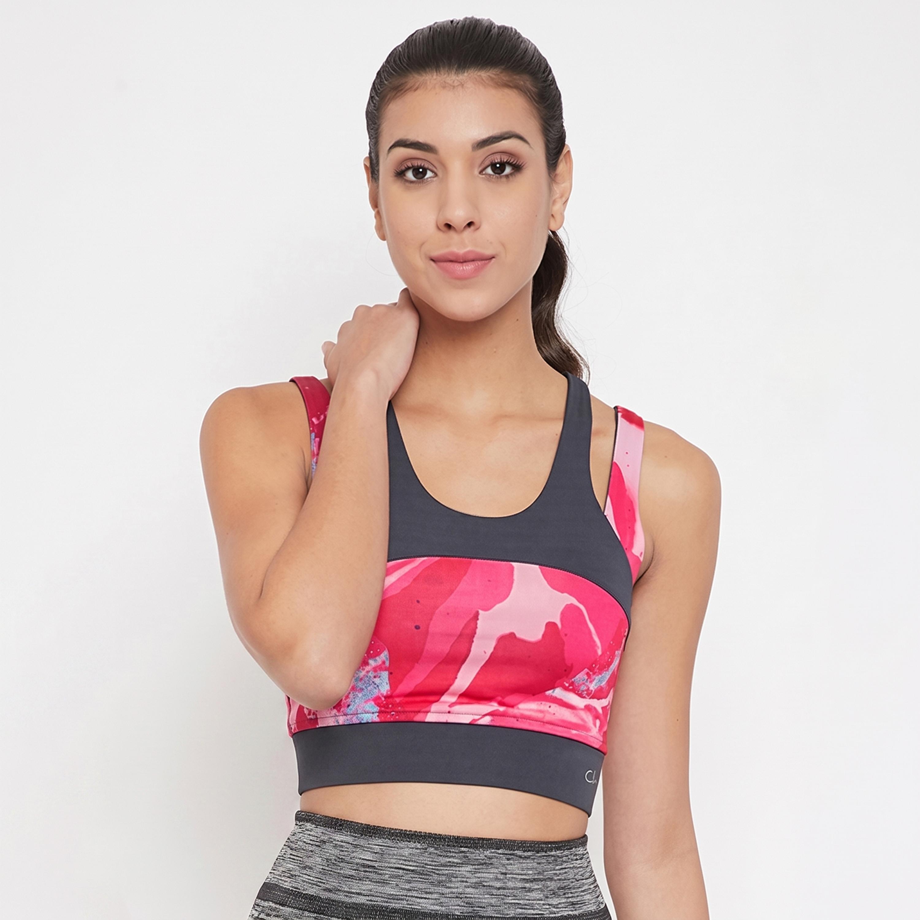 Clovia X Styli Pink Abstract Print Medium Impact Padded Sports Bra-women-clothing-sportswearandactivewear-sportsbras-image-1