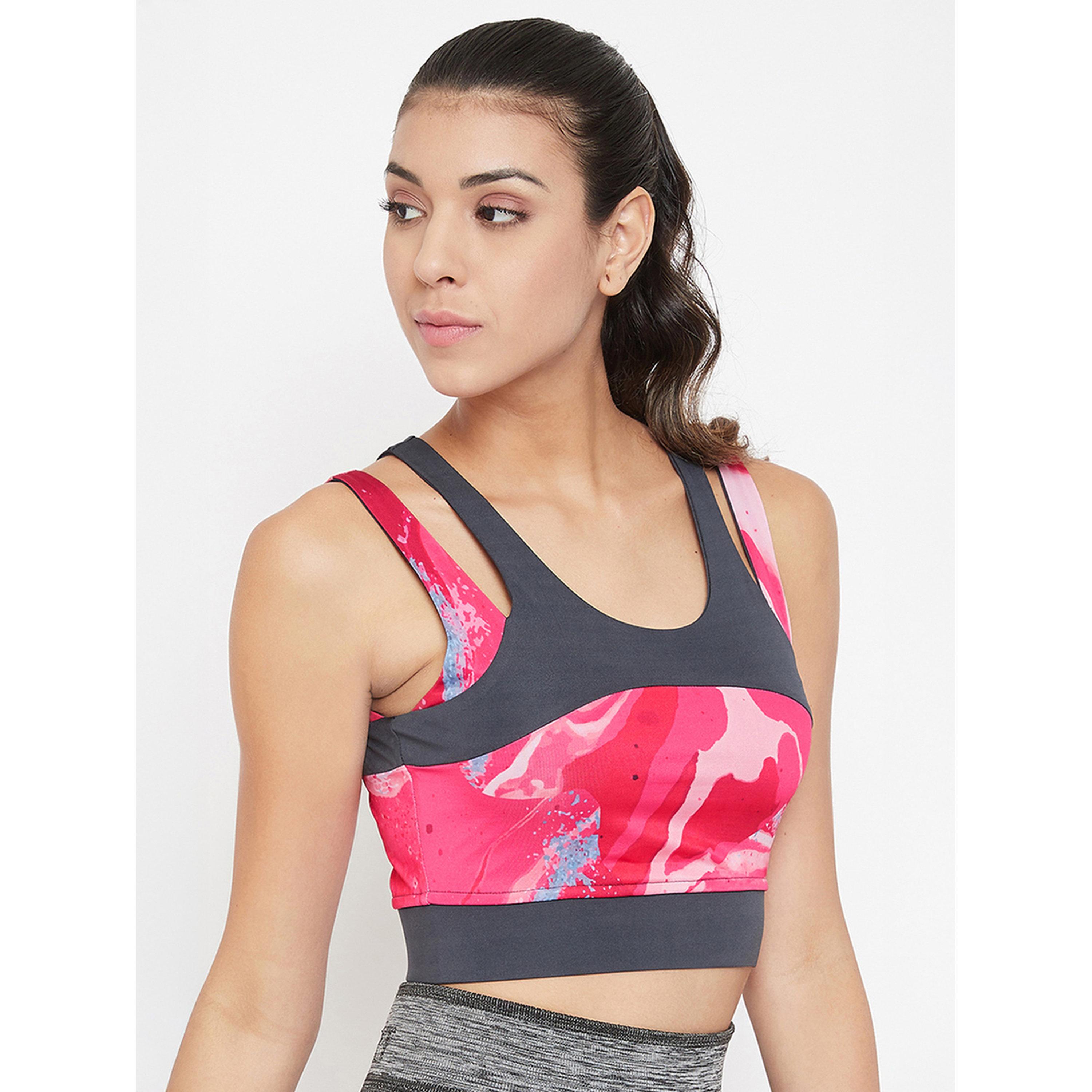 Clovia X Styli Pink Abstract Print Medium Impact Padded Sports Bra-women-clothing-sportswearandactivewear-sportsbras-image-2