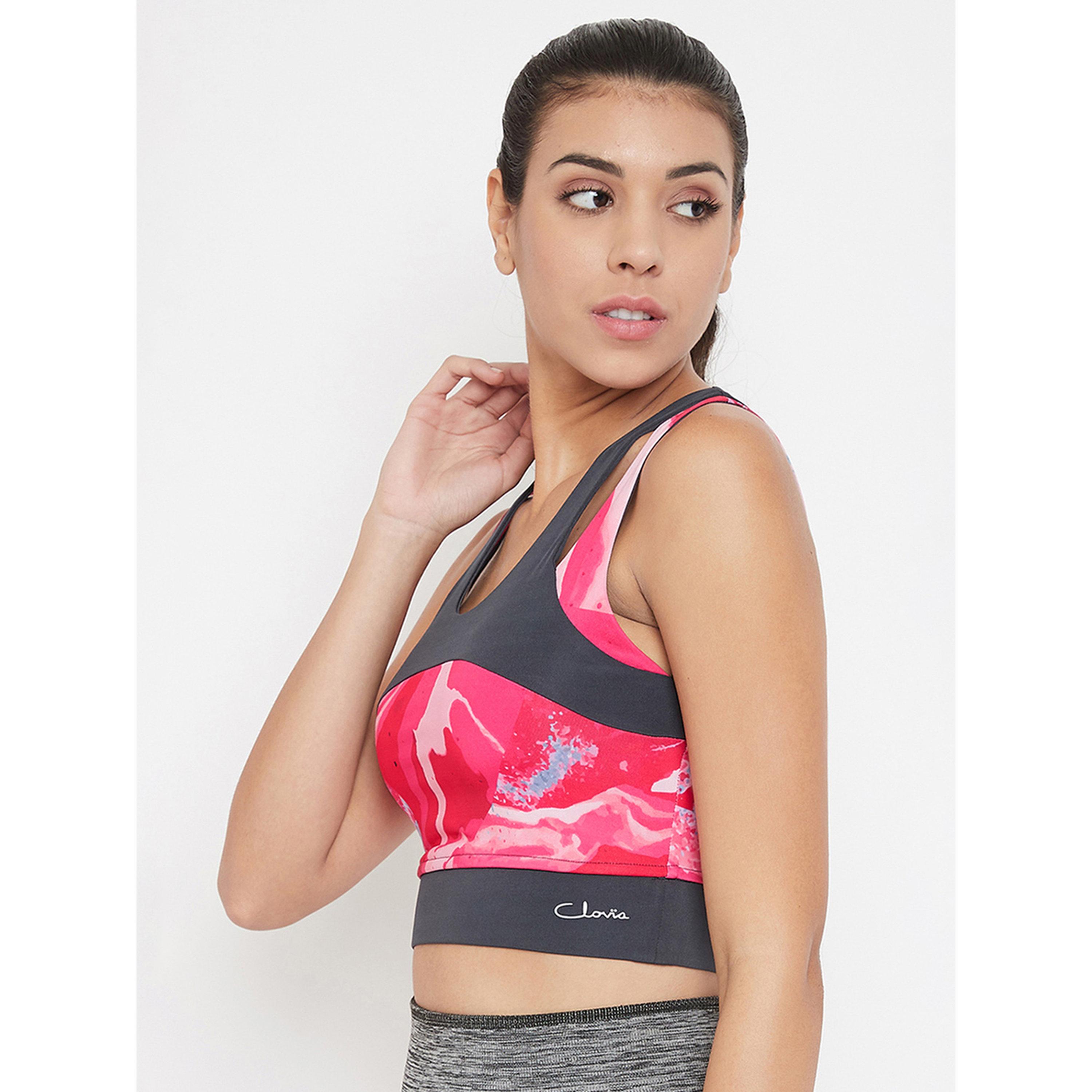 Clovia X Styli Pink Abstract Print Medium Impact Padded Sports Bra-women-clothing-sportswearandactivewear-sportsbras-image-3
