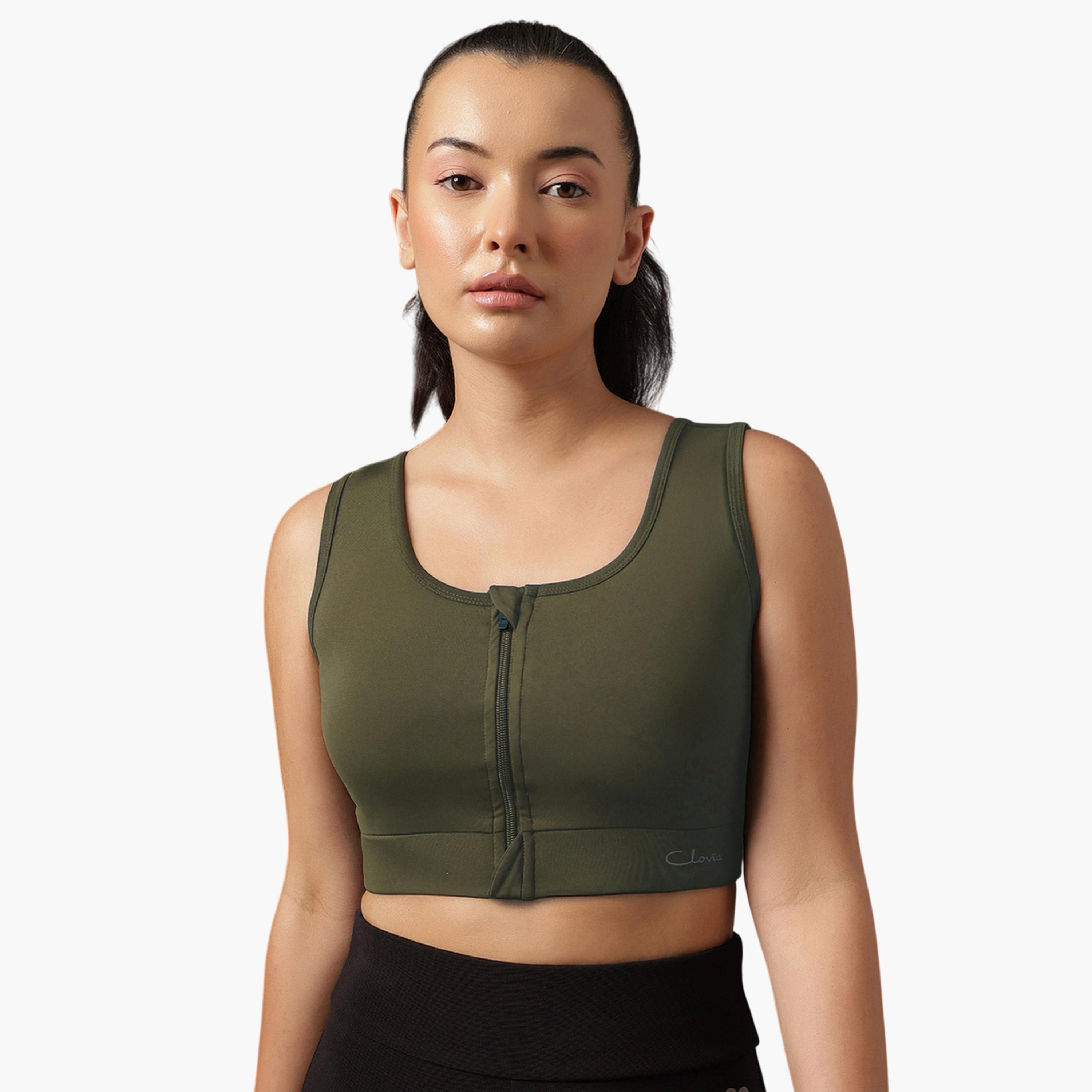 حمالة صدر رياضية بسحاب أمامي ودعم متوسط سادة-women-clothing-sportswearandactivewear-sportsbras-image-1