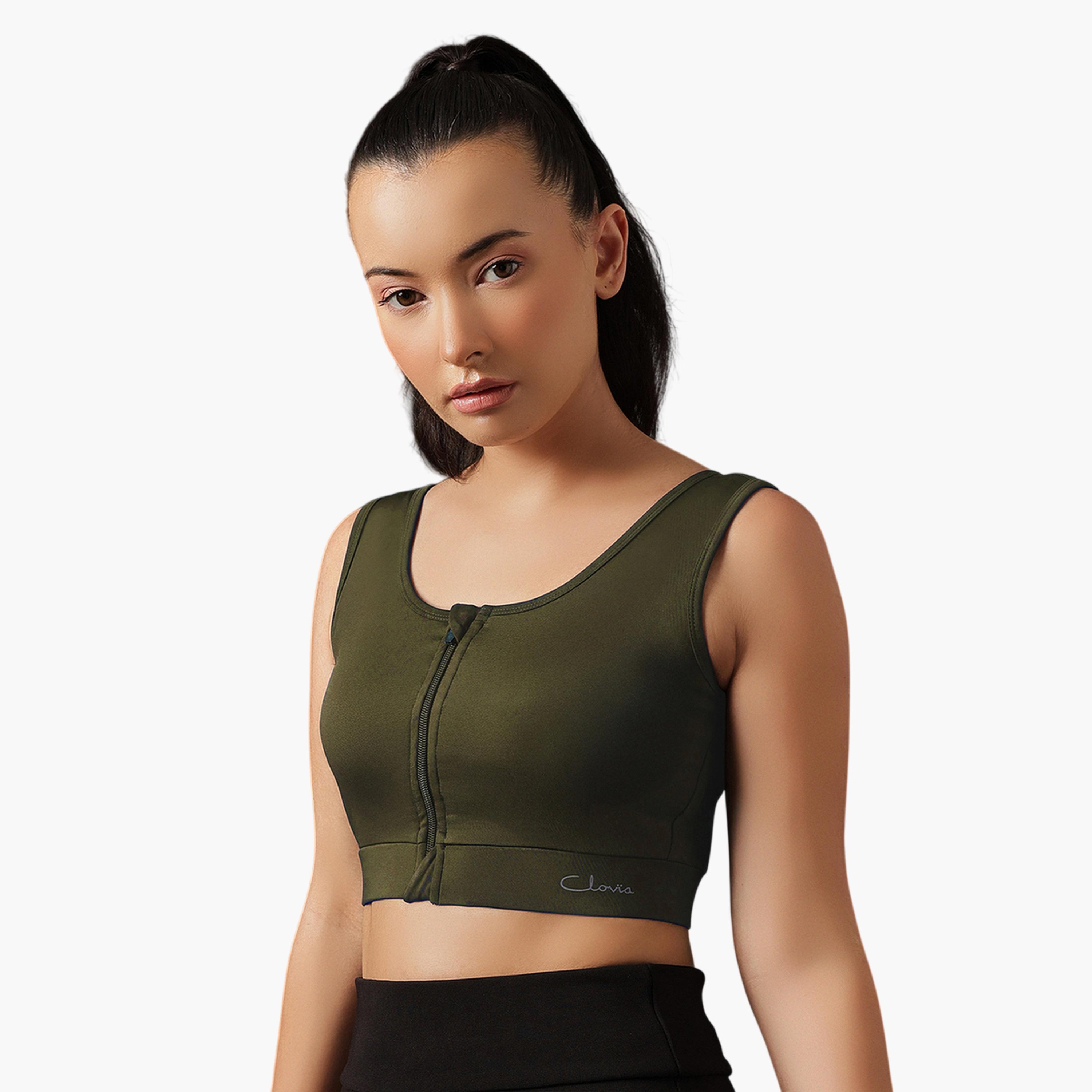 حمالة صدر رياضية بسحاب أمامي ودعم متوسط سادة-women-clothing-sportswearandactivewear-sportsbras-image-2