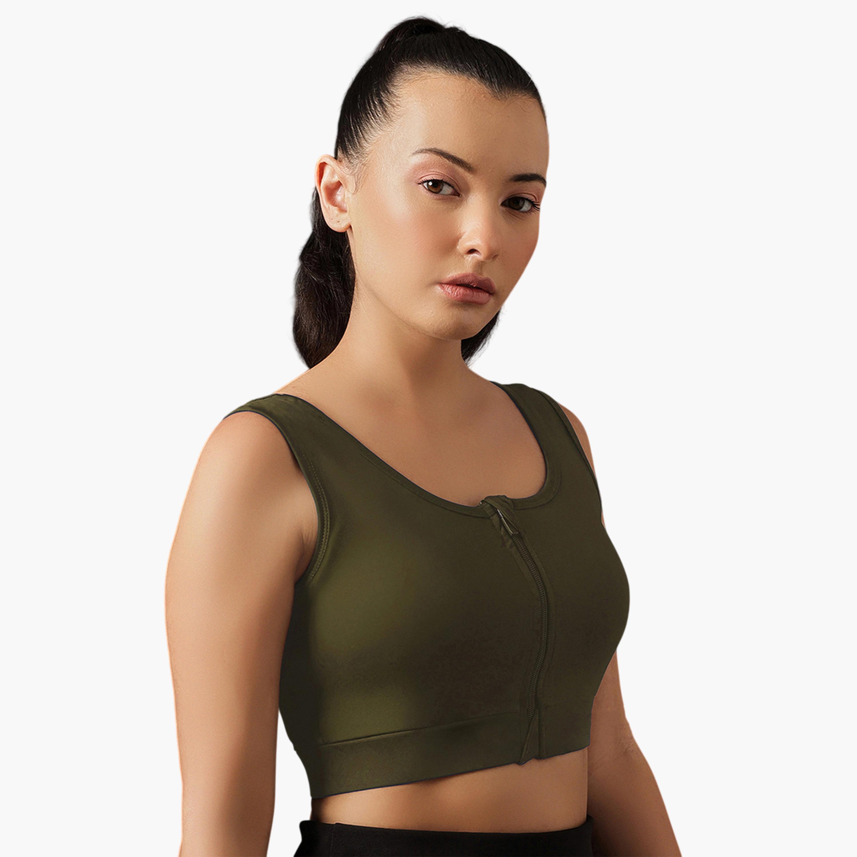 حمالة صدر رياضية بسحاب أمامي ودعم متوسط سادة-women-clothing-sportswearandactivewear-sportsbras-image-3