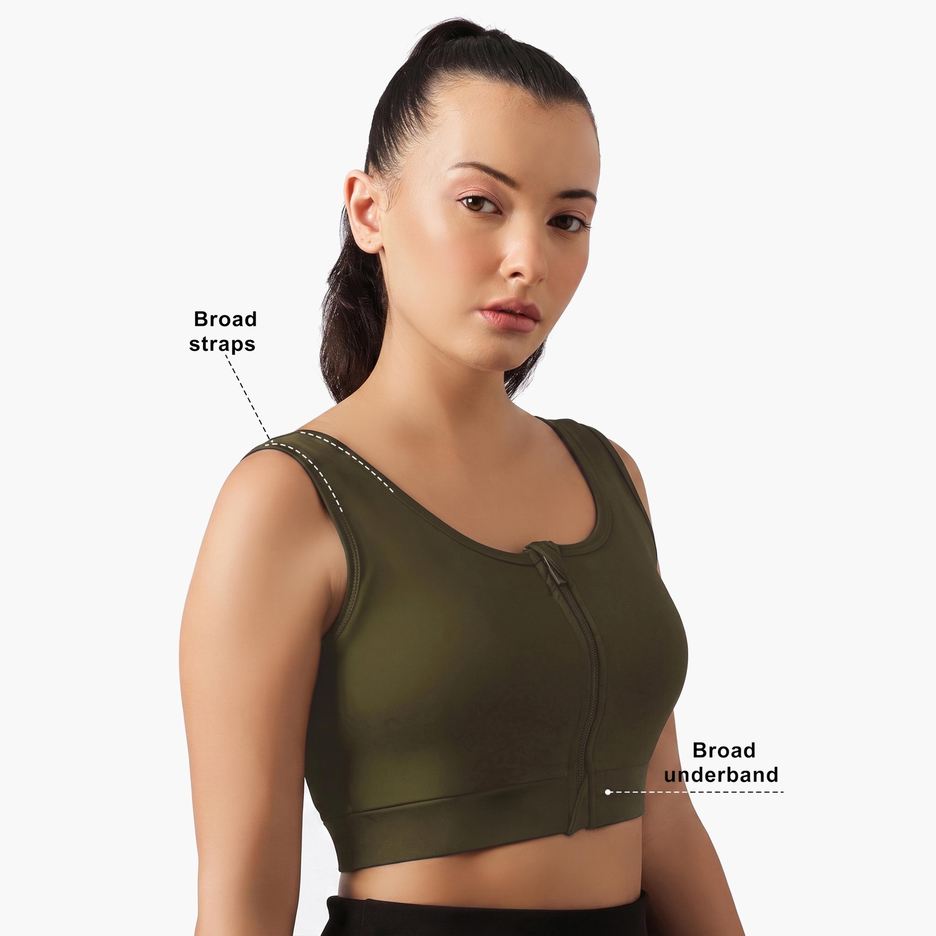 حمالة صدر رياضية بسحاب أمامي ودعم متوسط سادة-women-clothing-sportswearandactivewear-sportsbras-image-5