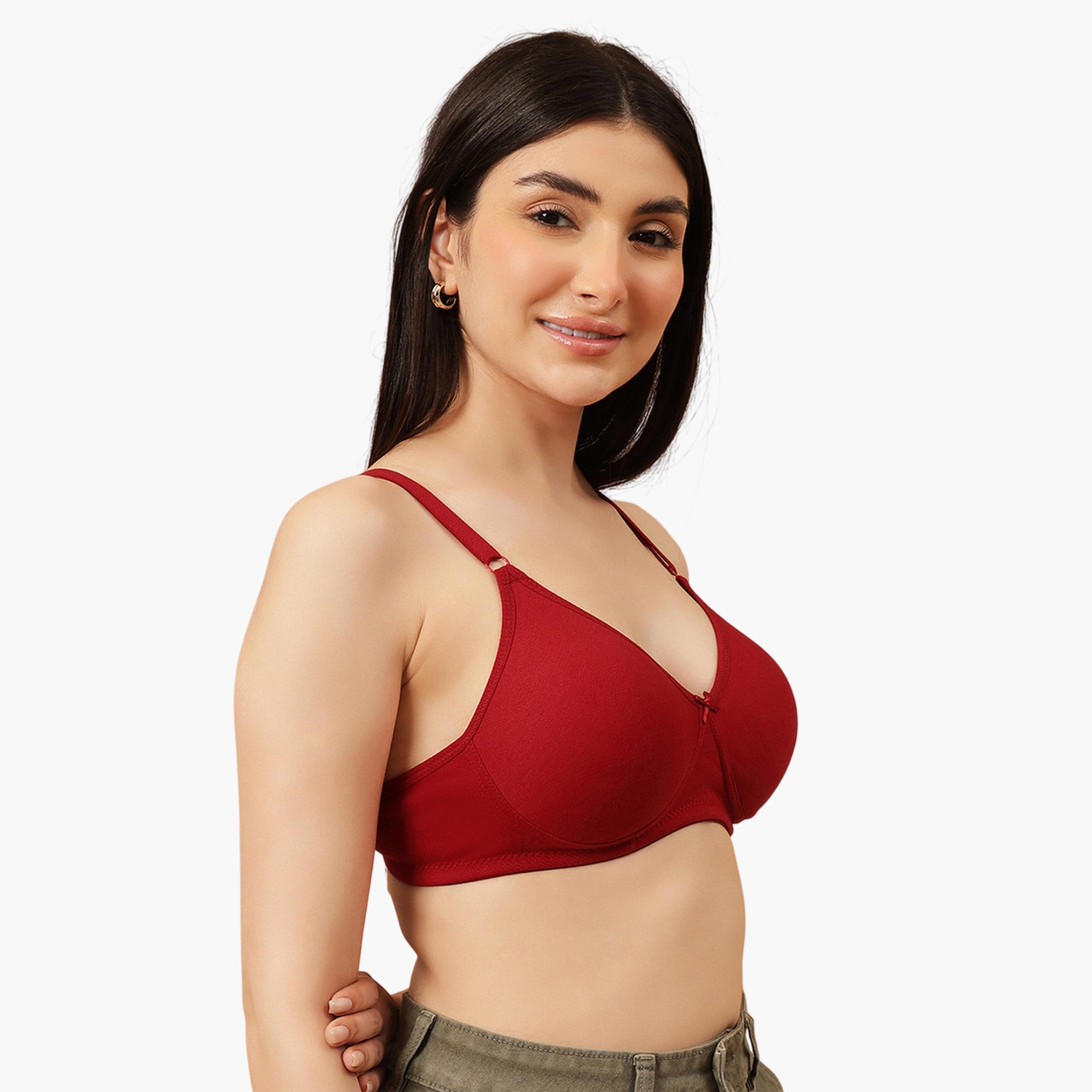 صدرية تيشيرت بحشوة وتغطية كاملة وبدون أسلاك سفالية باللون العنابي-women-clothing-lingerie-bras-image-3