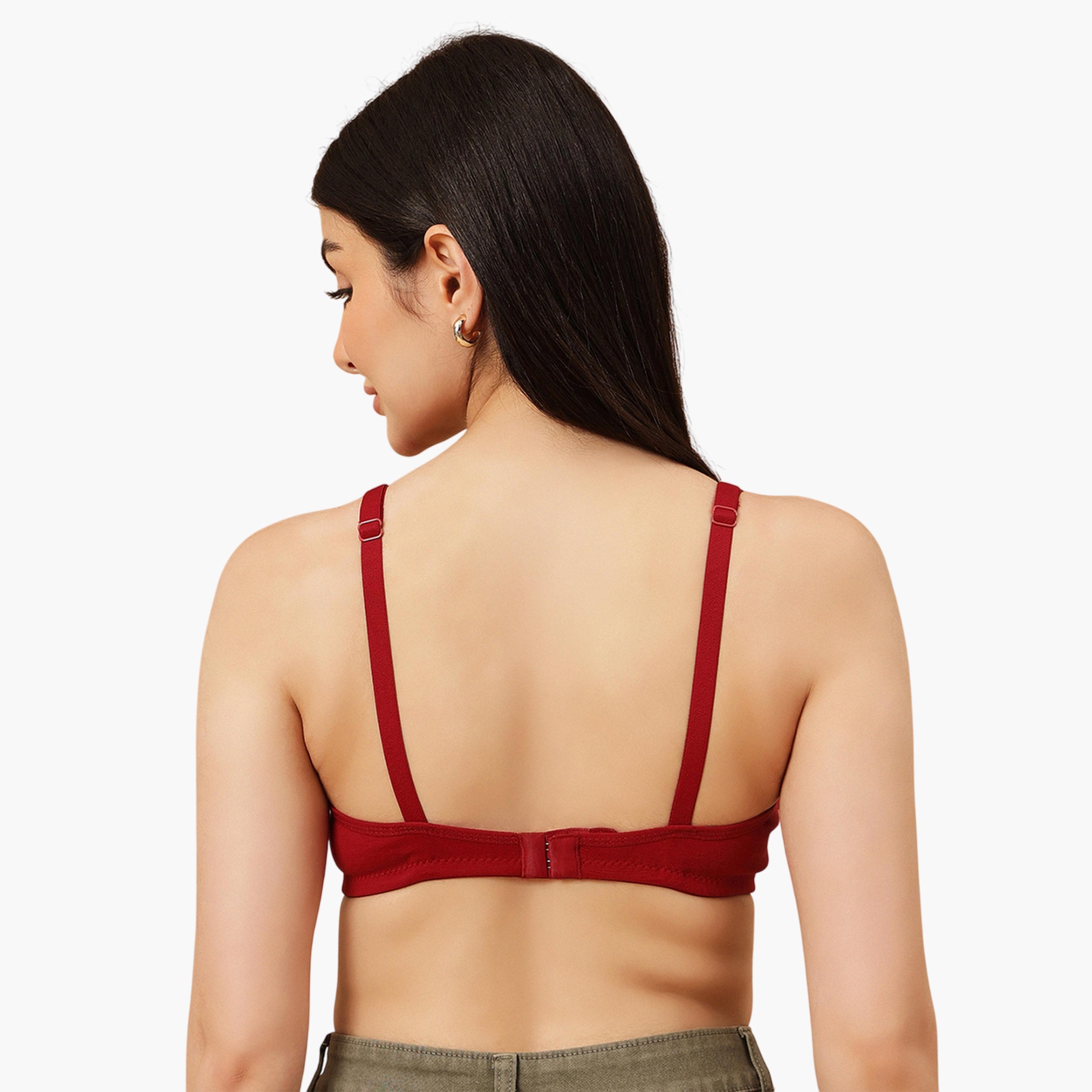صدرية تيشيرت بحشوة وتغطية كاملة وبدون أسلاك سفالية باللون العنابي-women-clothing-lingerie-bras-image-4