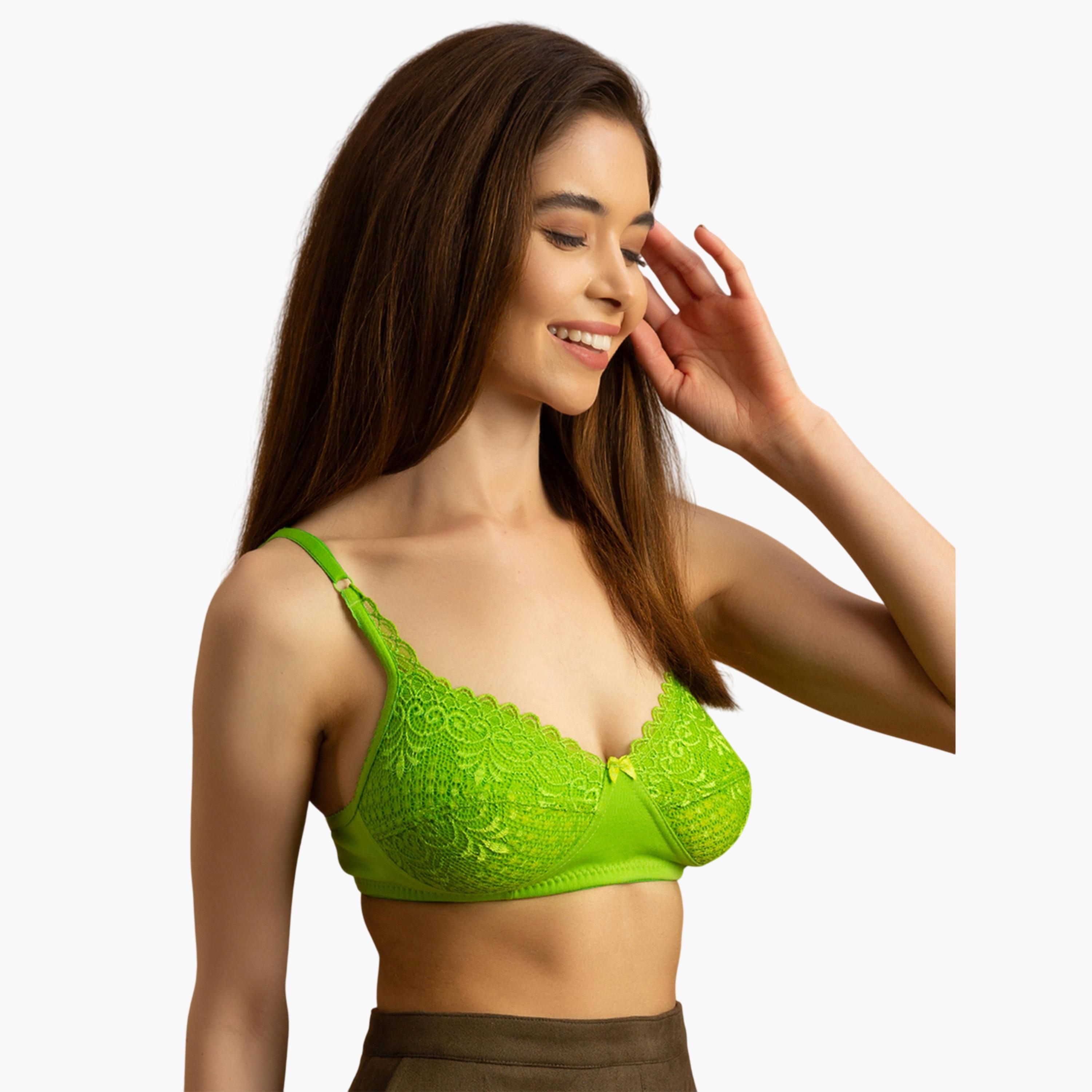 Clovia X Styli Neon Green Non-Padded Non-Wired Lace Full Coverage Bra-women-clothing-lingerie-bras-image-2