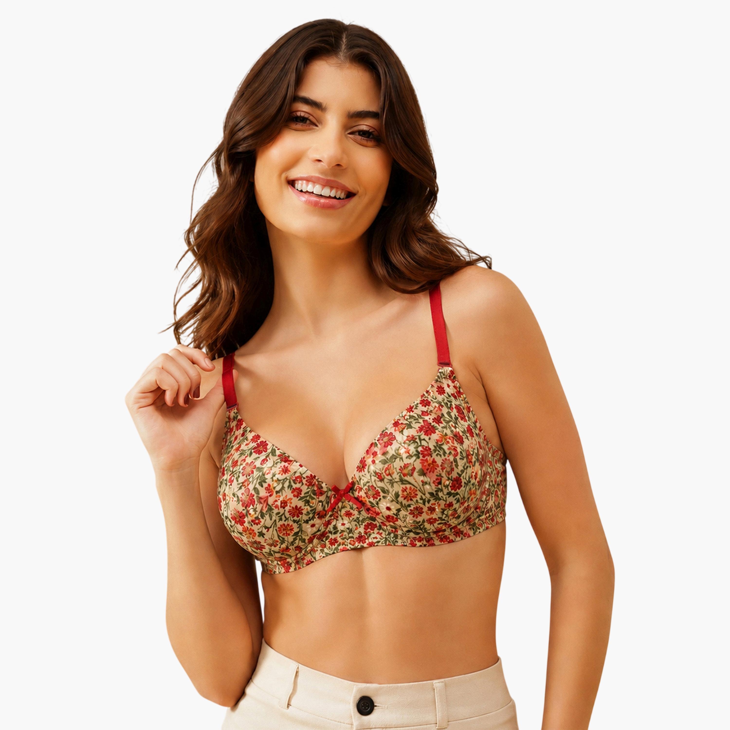 Clovia X Styli Red Floral Print Padded  Full Coverage Multiway T-shirt Bra-women-clothing-lingerie-bras-image-1