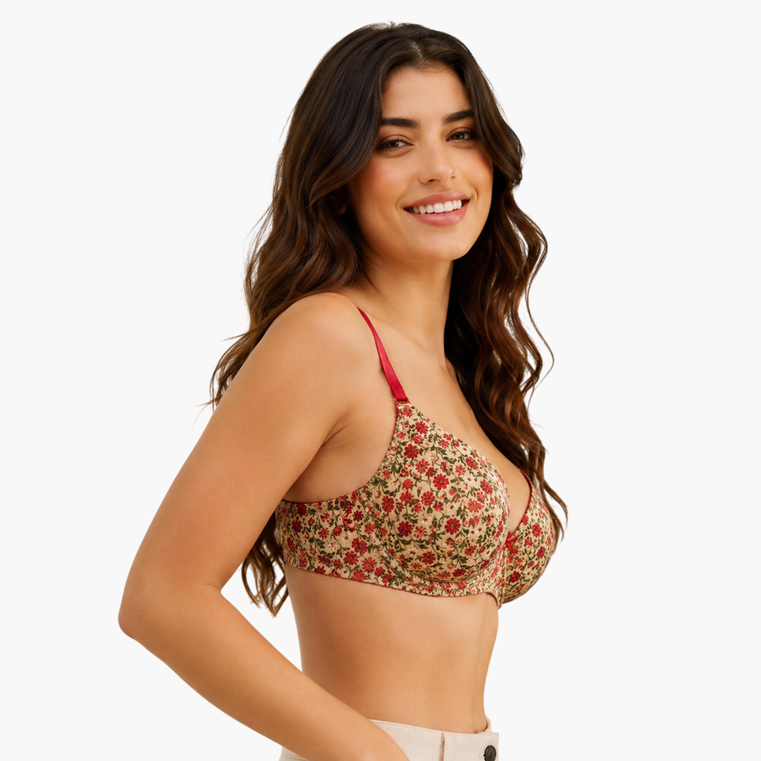 Clovia X Styli Red Floral Print Padded  Full Coverage Multiway T-shirt Bra-women-clothing-lingerie-bras-image-2