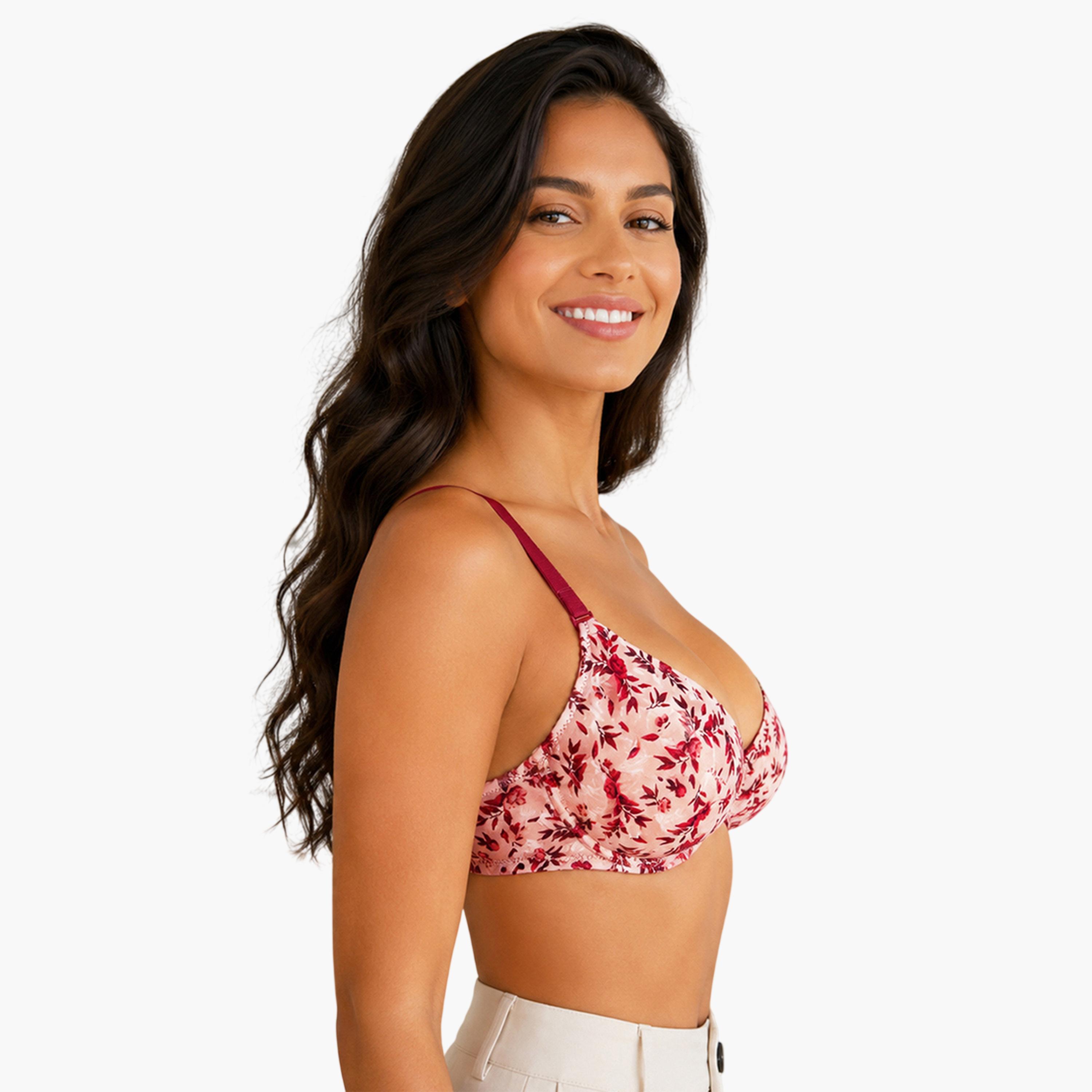 حمالة صدر تيشيرت بتغطية كاملة متعددة الطرق ومحشوة وطبعة زهور-women-clothing-lingerie-bras-image-2