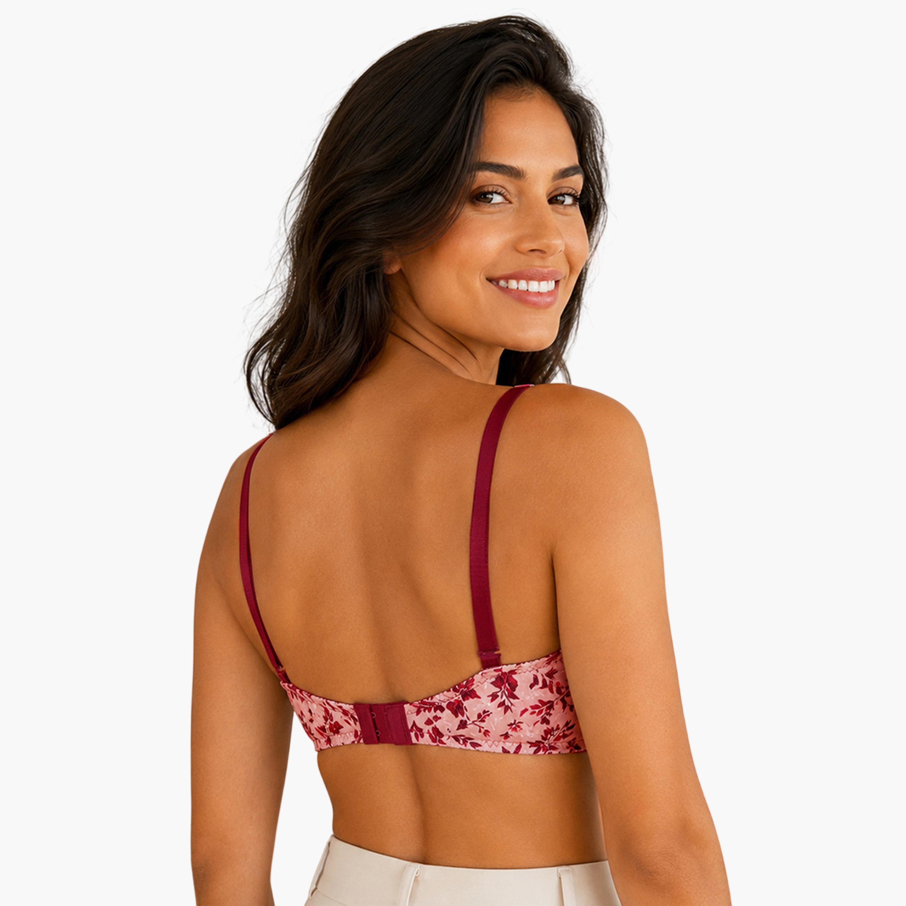 حمالة صدر تيشيرت بتغطية كاملة متعددة الطرق ومحشوة وطبعة زهور-women-clothing-lingerie-bras-image-4