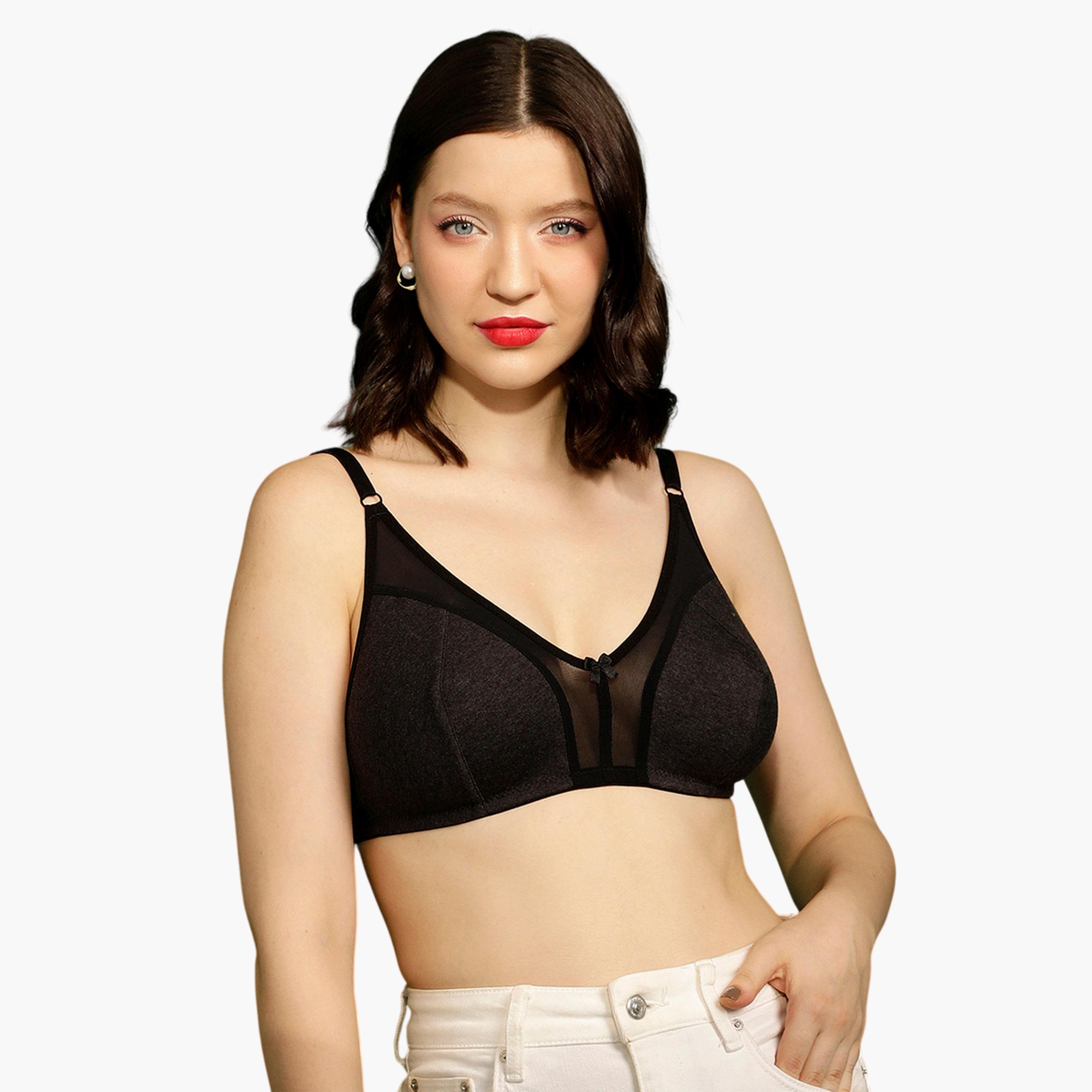 Clovia X Styli Black Solid Non-Padded Non-Wired Powernet Panel Bra-women-clothing-lingerie-bras-image-1
