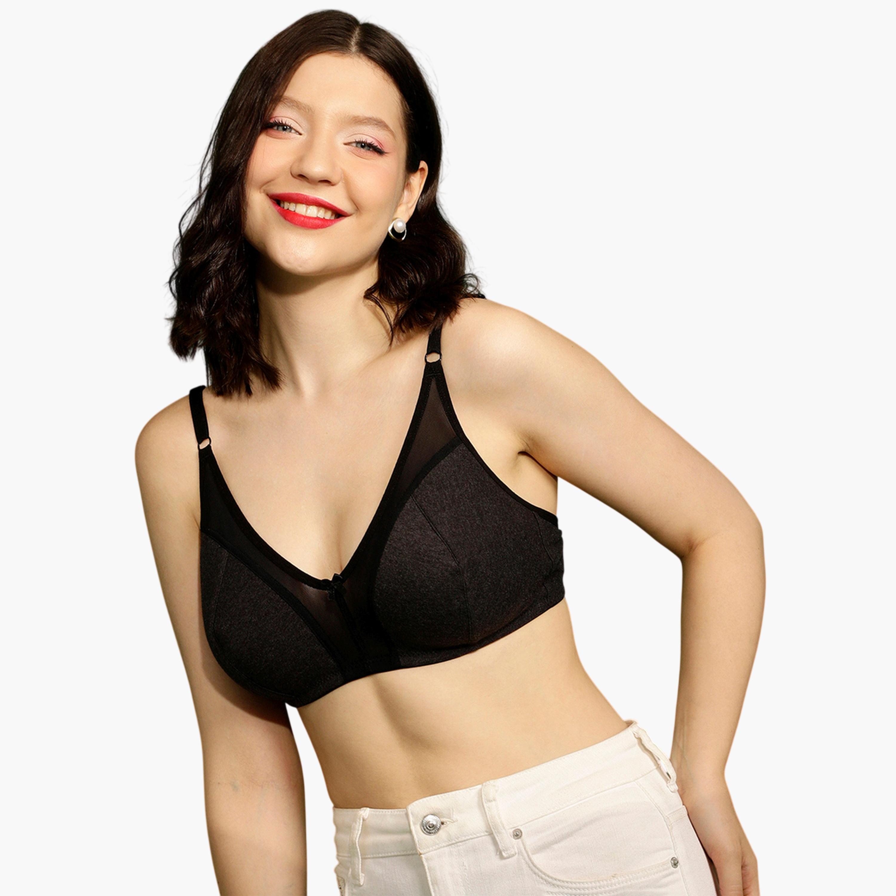 حمالة صدر بأجزاء شبكة باوورنت بدون أسلاك وغير مبطنة بلون سادة-women-clothing-lingerie-bras-image-2