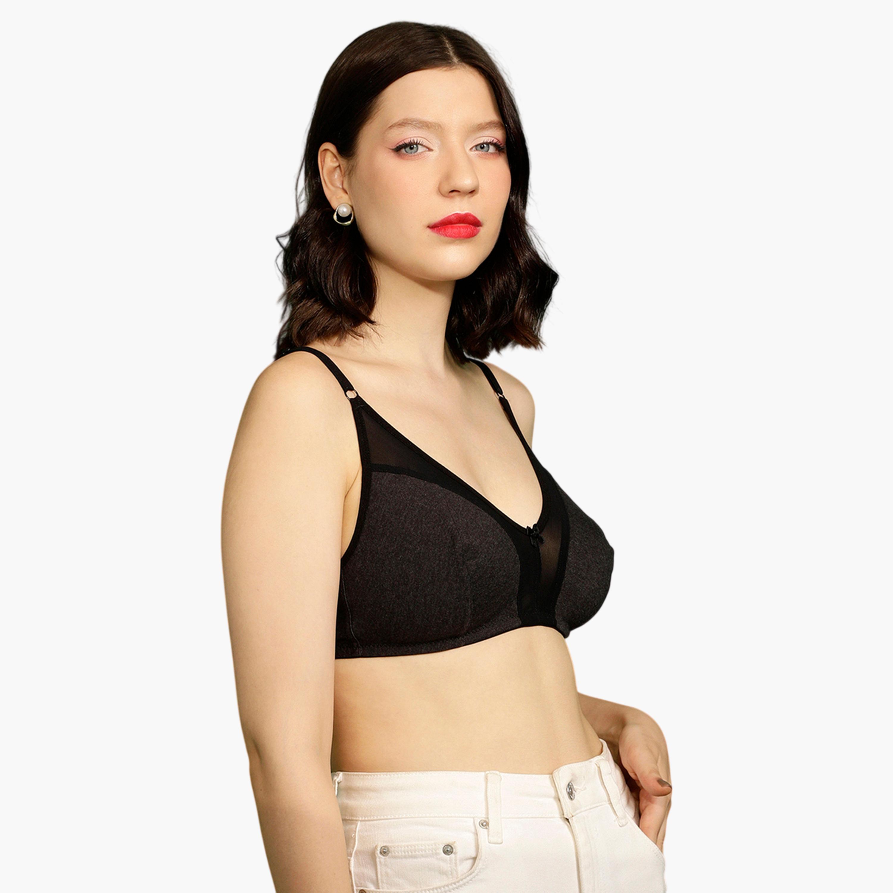 Clovia X Styli Black Solid Non-Padded Non-Wired Powernet Panel Bra-women-clothing-lingerie-bras-image-3