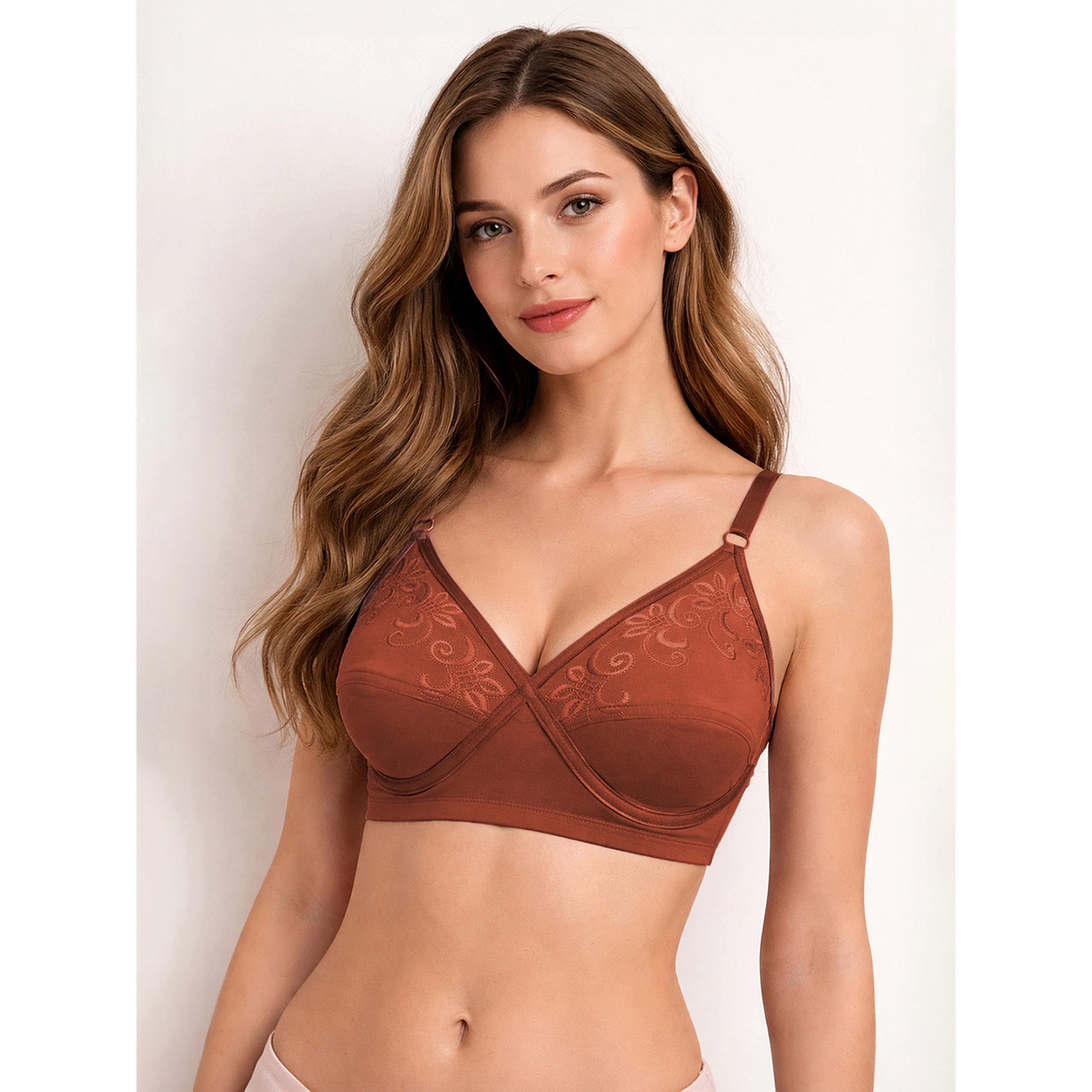 Clovia X Styli Brown Embroidered Non-Padded Non-Wired Full-Figure Bra-women-clothing-lingerie-bras-image-1