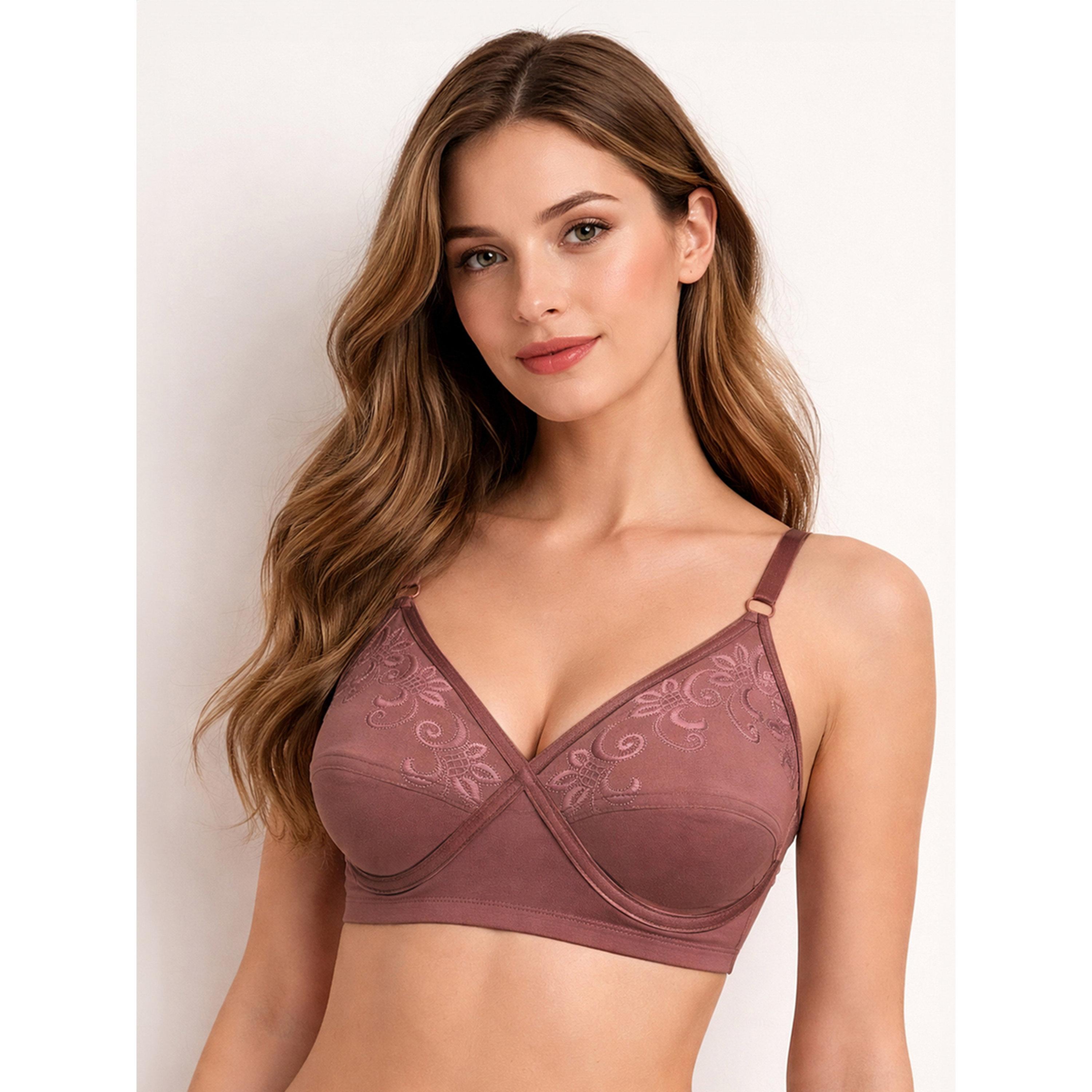حمالة صدر للممتلئات ومطرزة بدون أسلاك وغير مبطنة-women-clothing-lingerie-bras-image-1