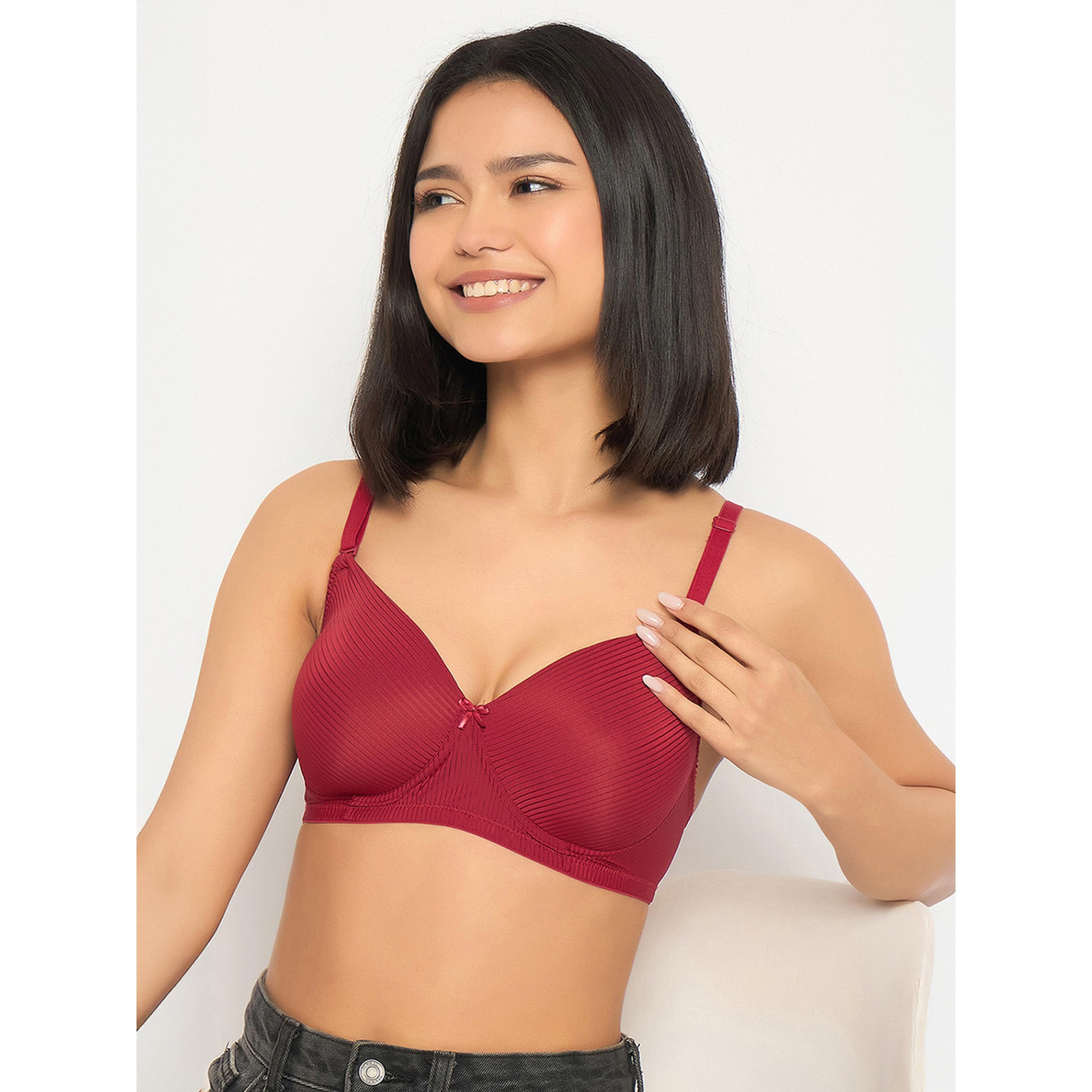 Clovia X Styli Maroon  Textured Padded Full Coverage T-shirt Bra-women-clothing-lingerie-bras-image-2