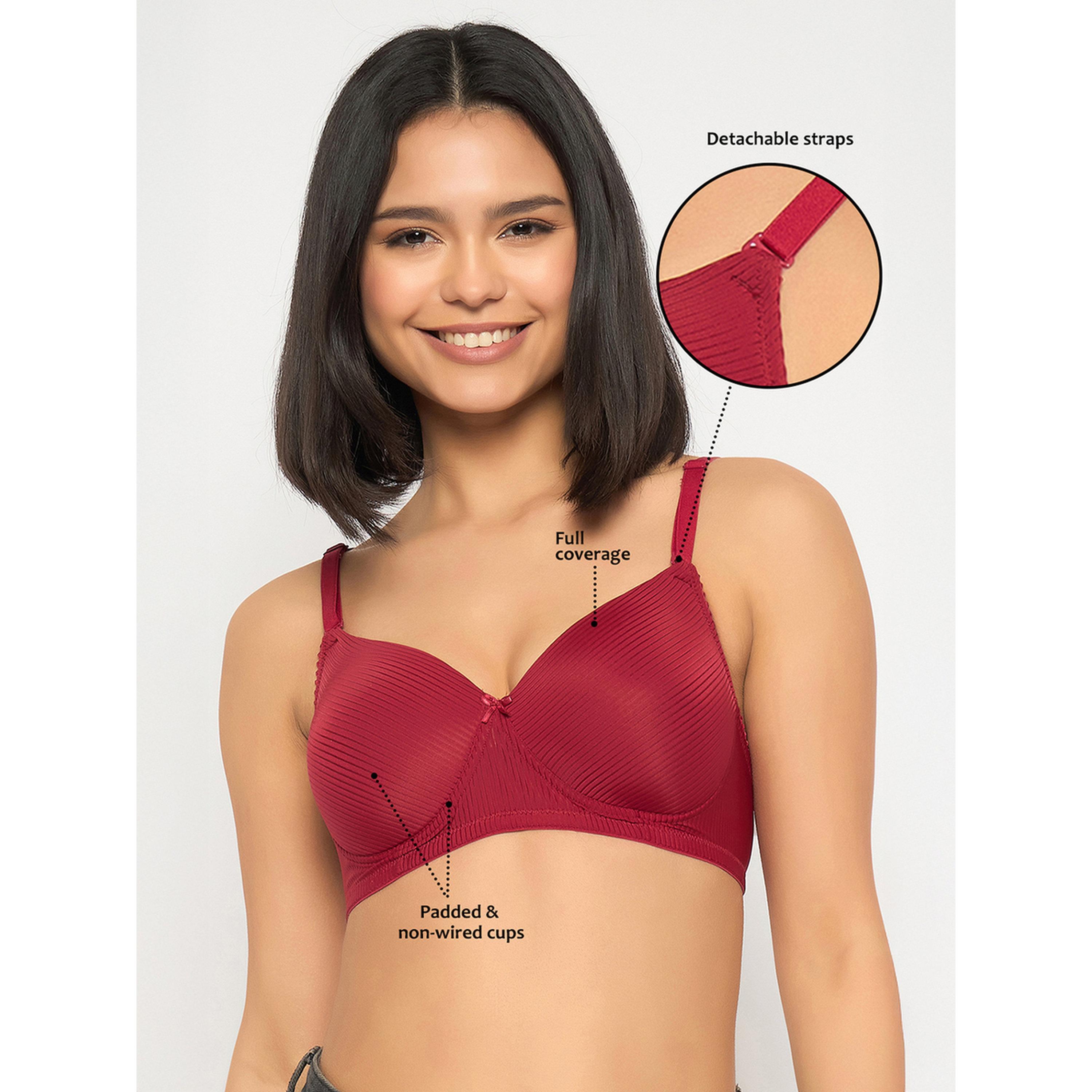 Clovia X Styli Maroon  Textured Padded Full Coverage T-shirt Bra-women-clothing-lingerie-bras-image-4