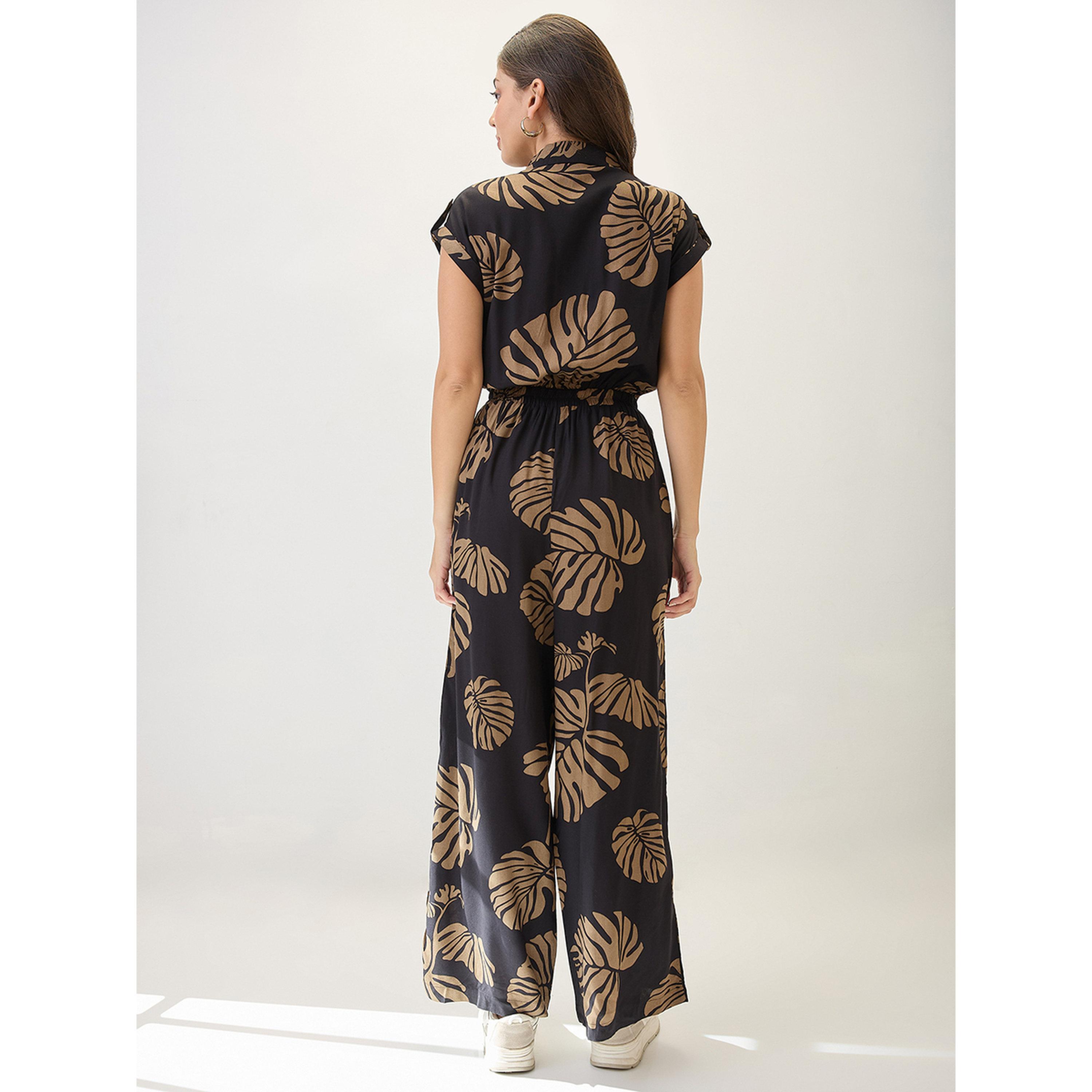 Globus X Styli Tropical Print Wide-Leg Jumpsuit in Black-women-clothing-jumpsuits-image-3