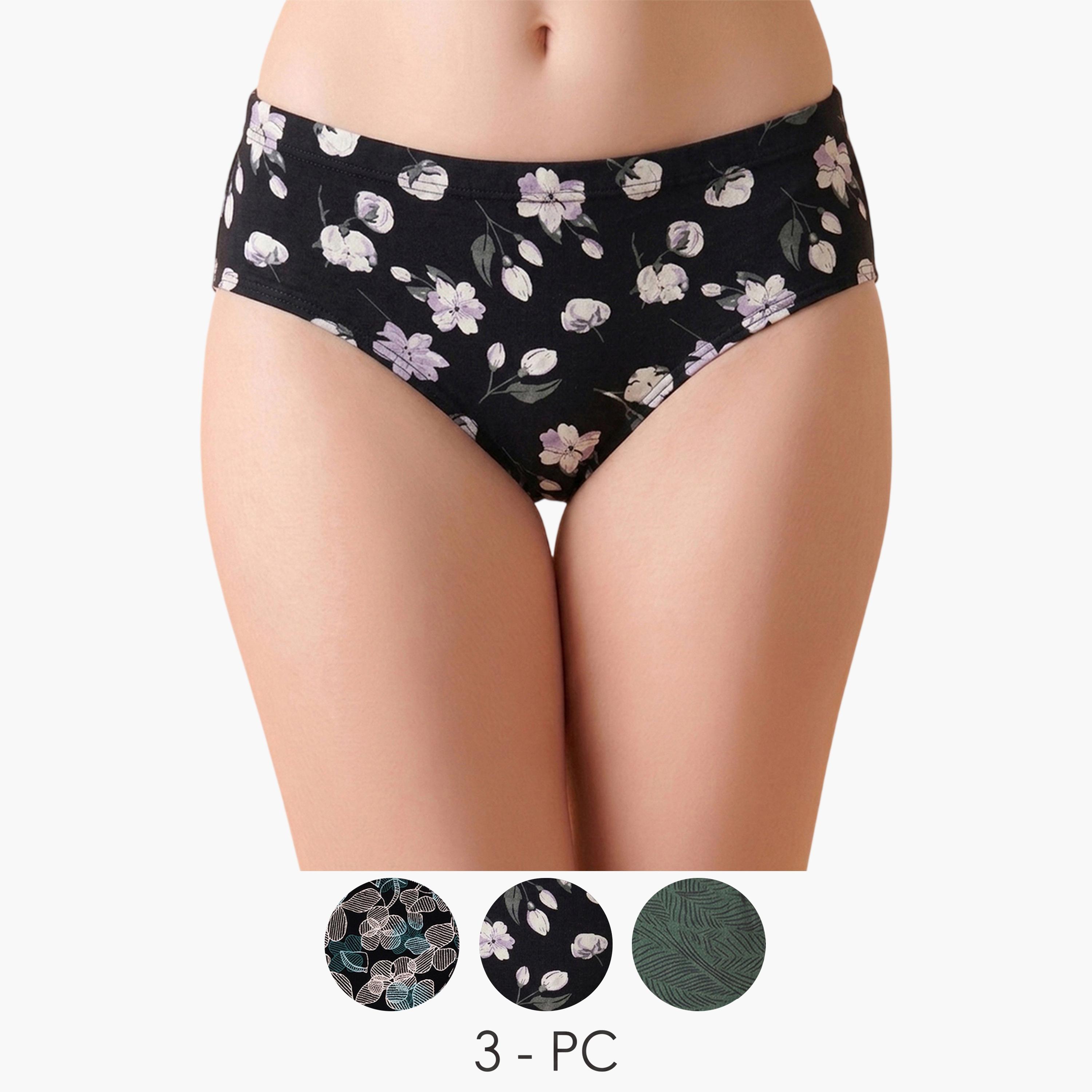 طقم من 3 قطعات سراويل داخلية هيبستر مطبوعة بخصر متوسط ومطاط داخلي قطن %100-women-clothing-lingerie-panties-image-1