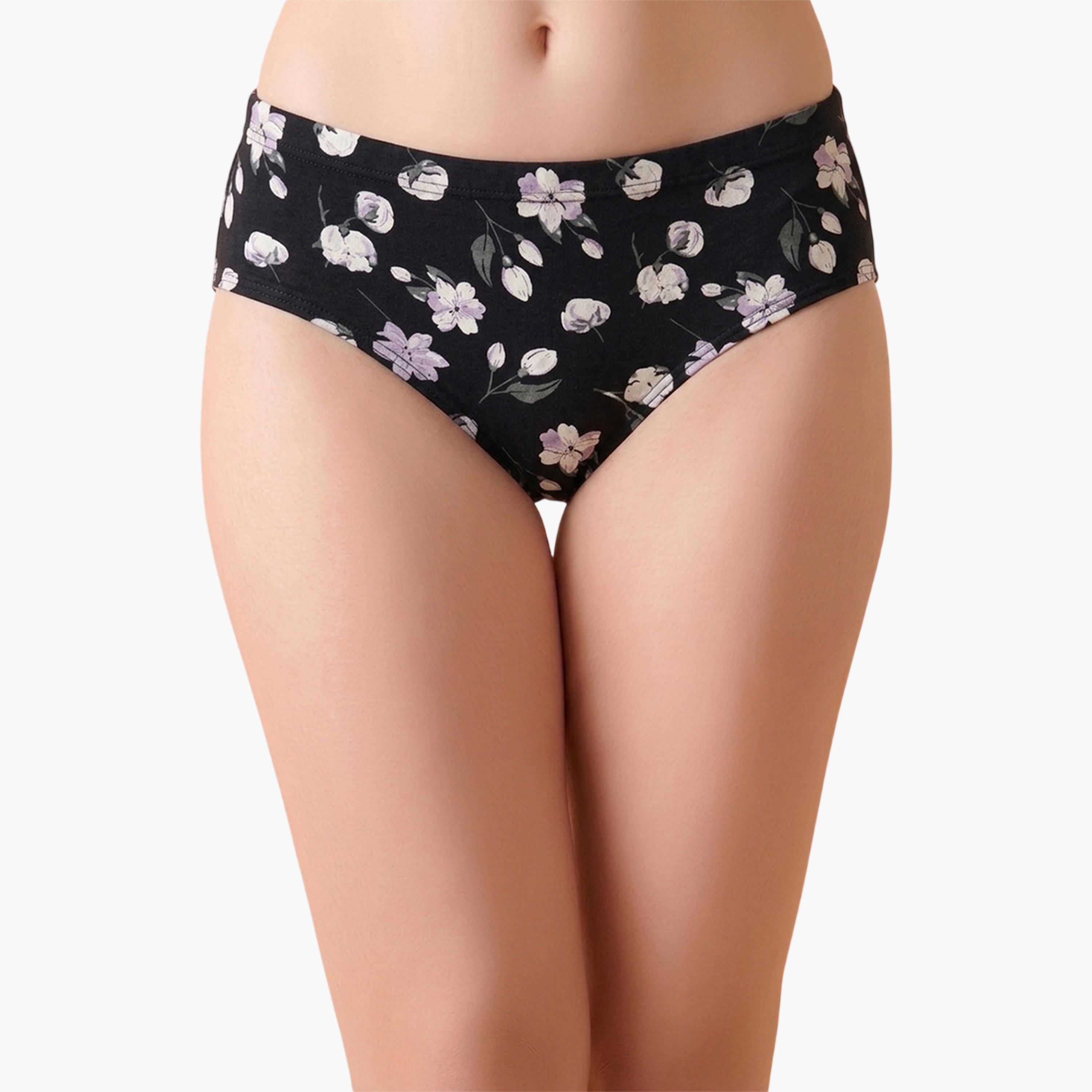 طقم من 3 قطعات سراويل داخلية هيبستر مطبوعة بخصر متوسط ومطاط داخلي قطن %100-women-clothing-lingerie-panties-image-2