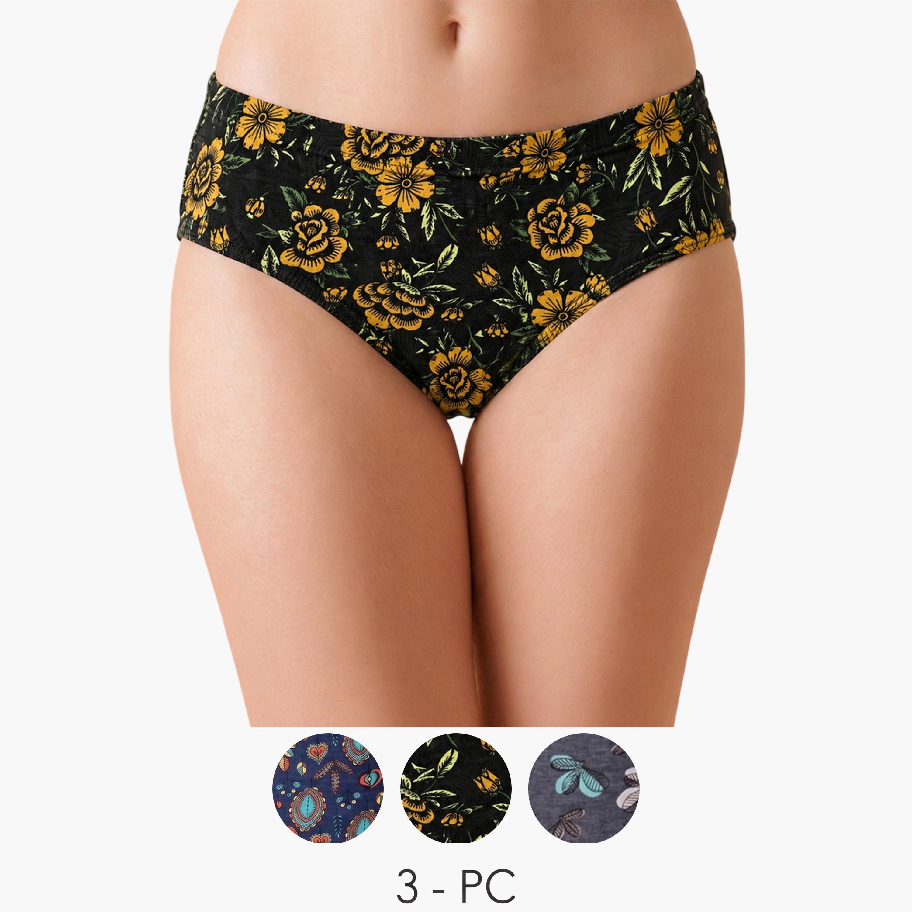 طقم من 3 قطعات سراويل داخلية هيبستر مطبوعة بخصر متوسط ومطاط داخلي قطن %100-women-clothing-lingerie-panties-image-1