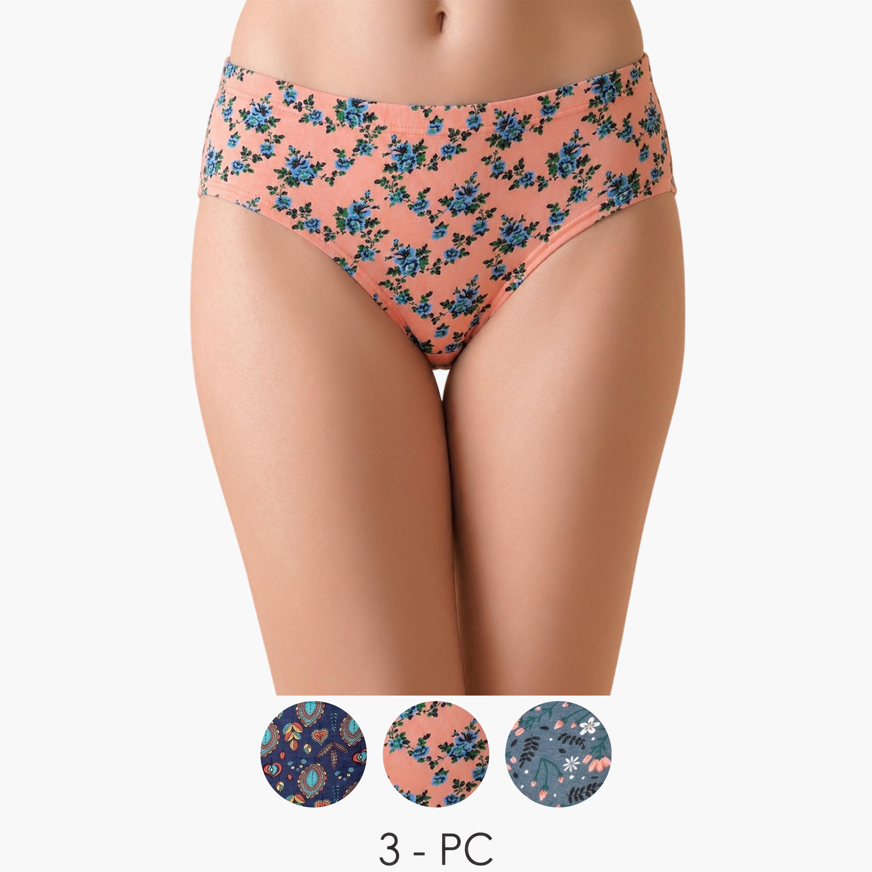طقم من 3 قطعات سراويل داخلية هيبستر مطبوعة بخصر متوسط ومطاط داخلي قطن %100-women-clothing-lingerie-panties-image-1