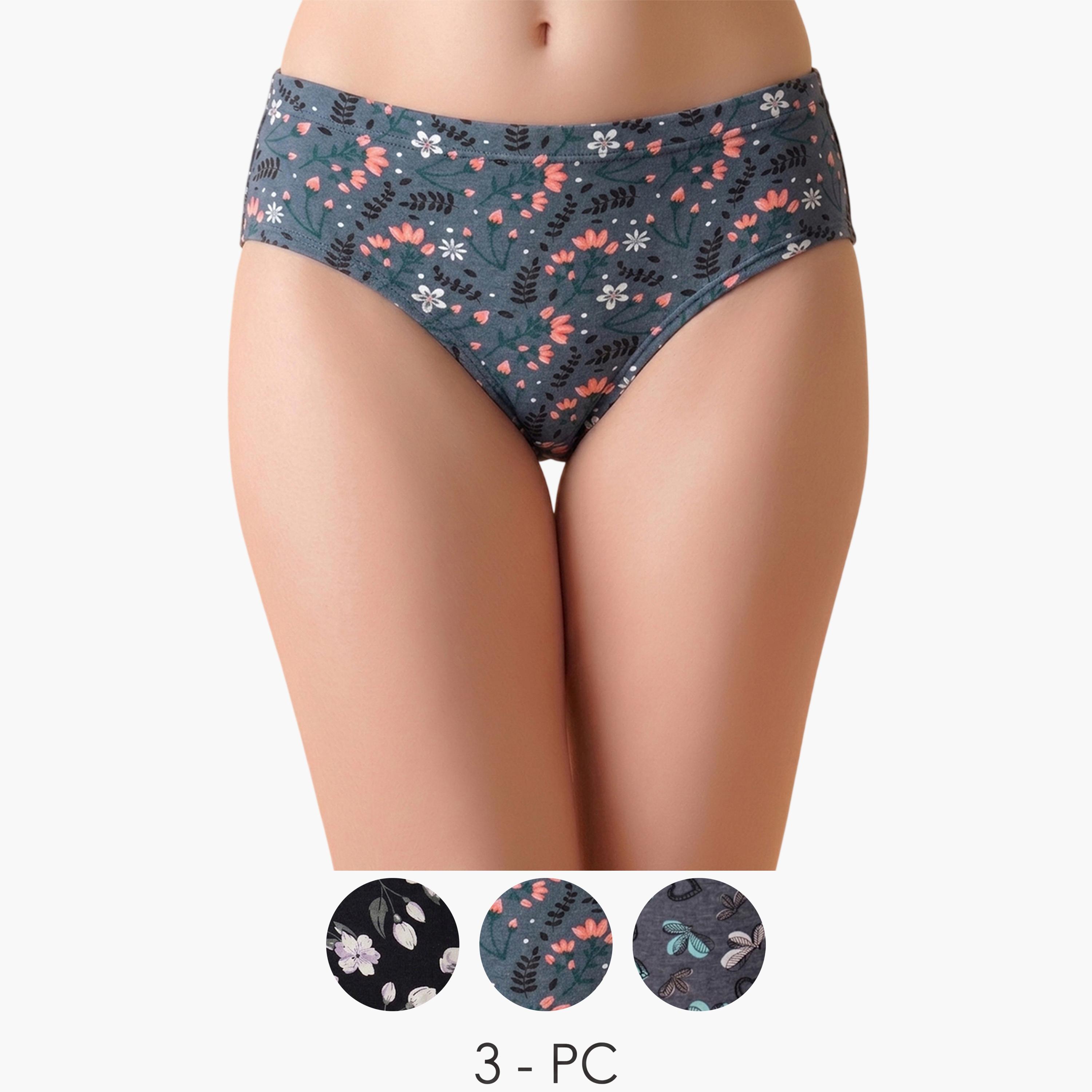 طقم من 3 قطعات سراويل داخلية هيبستر مطبوعة بخصر متوسط ومطاط داخلي قطن %100-women-clothing-lingerie-panties-image-1
