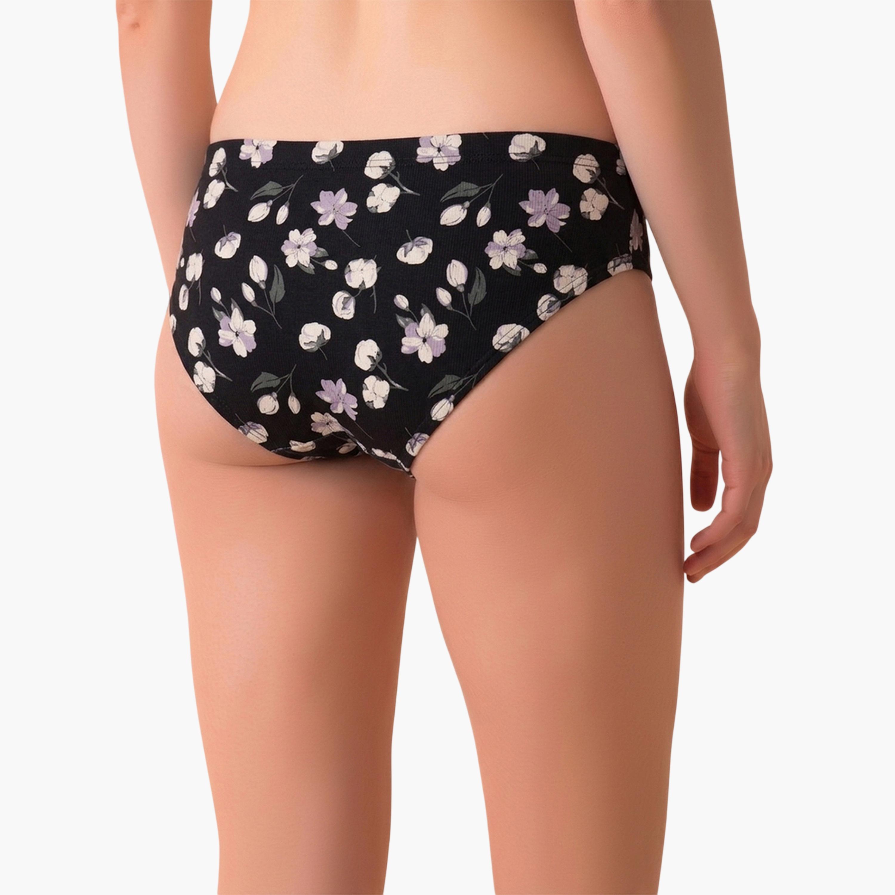 طقم من 3 قطعات سراويل داخلية هيبستر مطبوعة بخصر متوسط ومطاط داخلي قطن %100-women-clothing-lingerie-panties-image-8