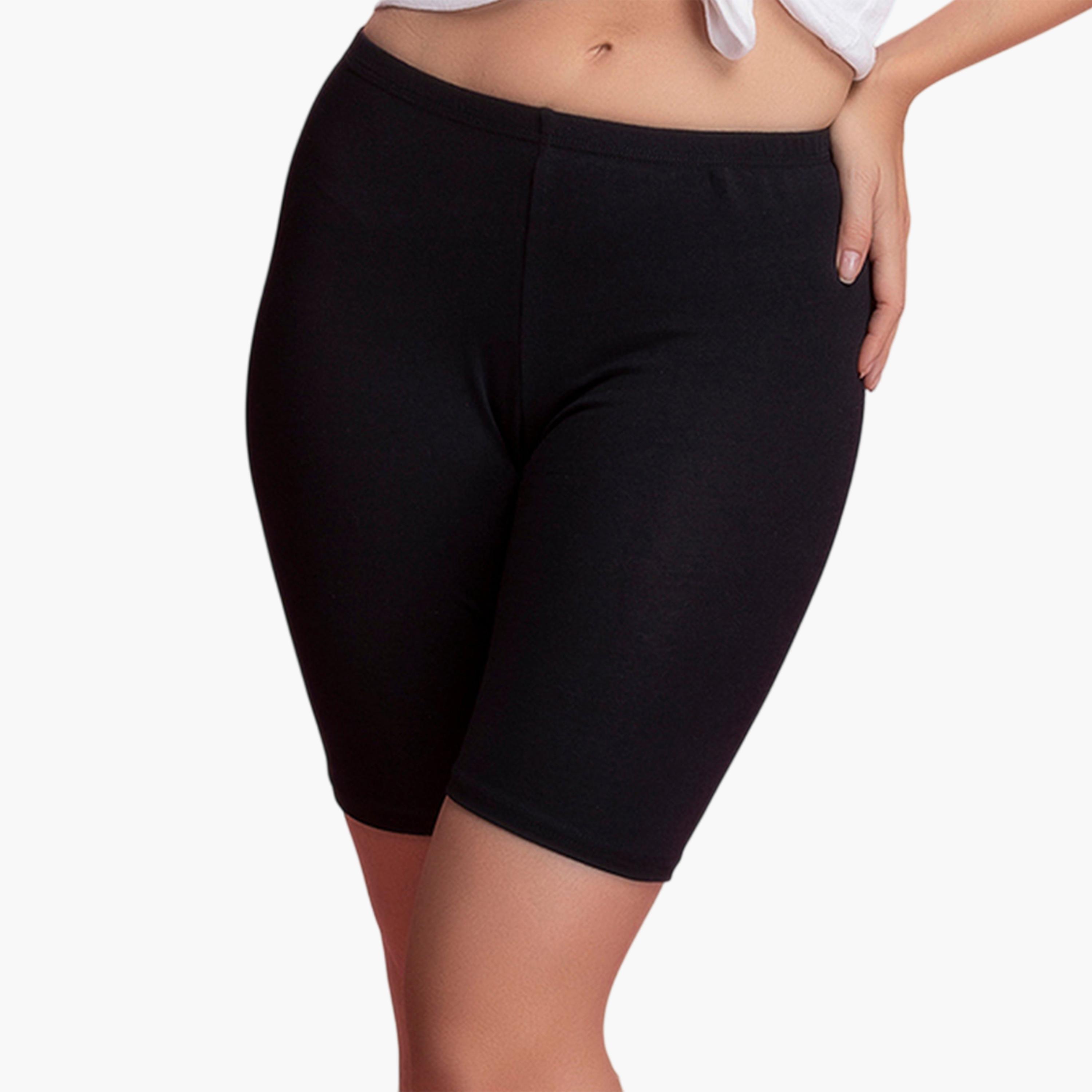 Clovia X Styli Black Mid-Waist Snug Fit Cotton Blend Cycling Shorts-women-clothing-lingerie-shapewear-image-1