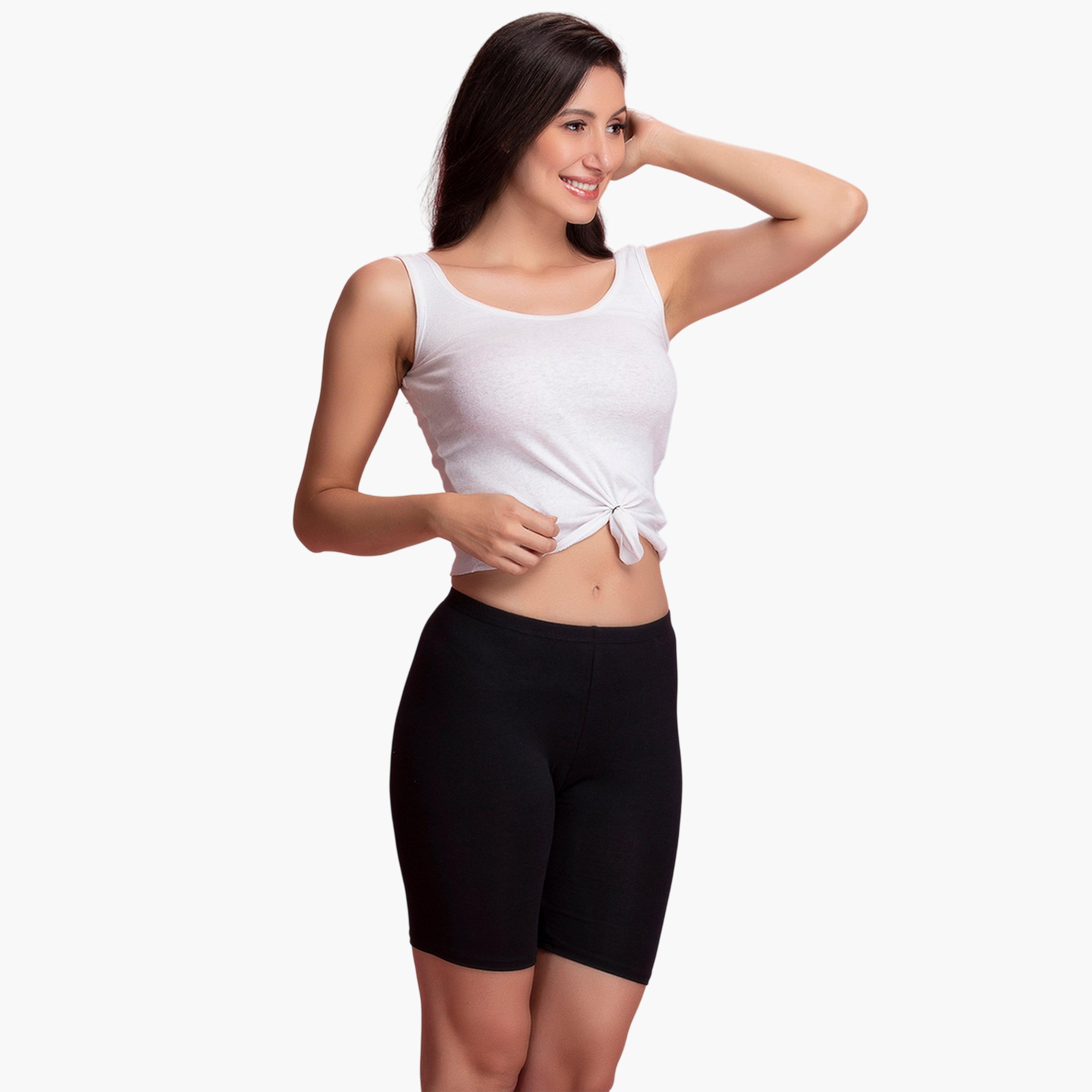 Clovia X Styli Black Mid-Waist Snug Fit Cotton Blend Cycling Shorts-women-clothing-lingerie-shapewear-image-3