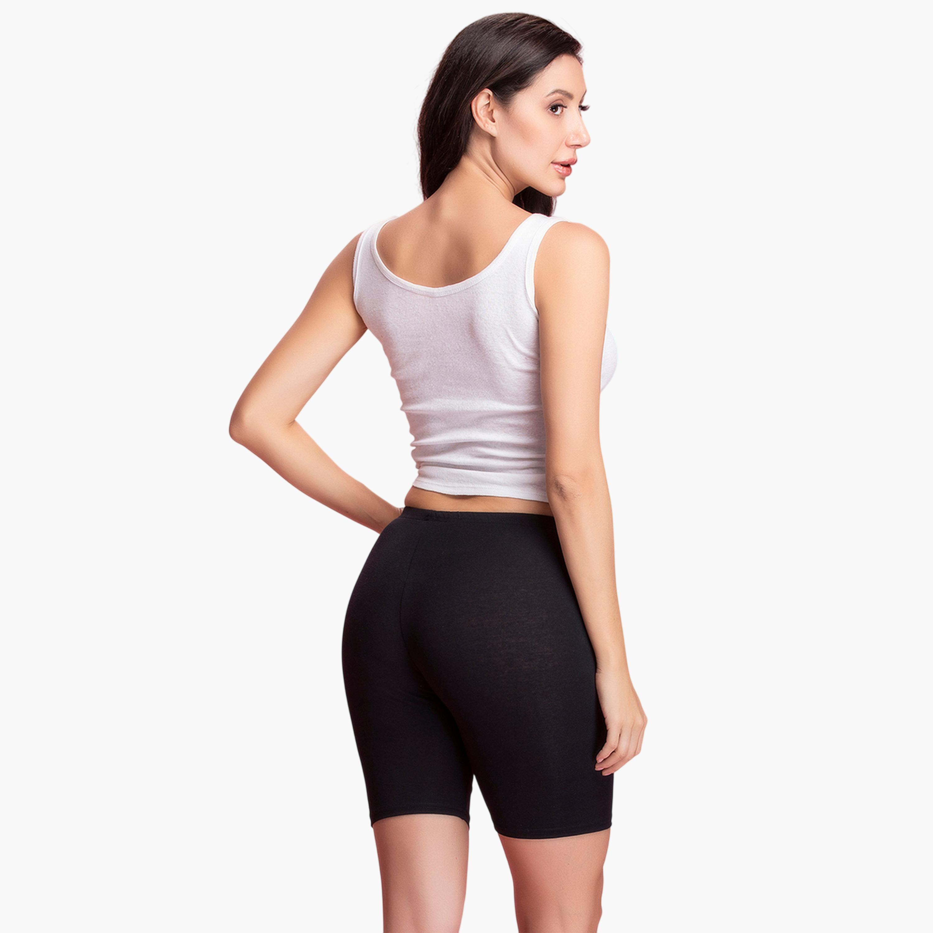 Clovia X Styli Black Mid-Waist Snug Fit Cotton Blend Cycling Shorts-women-clothing-lingerie-shapewear-image-5