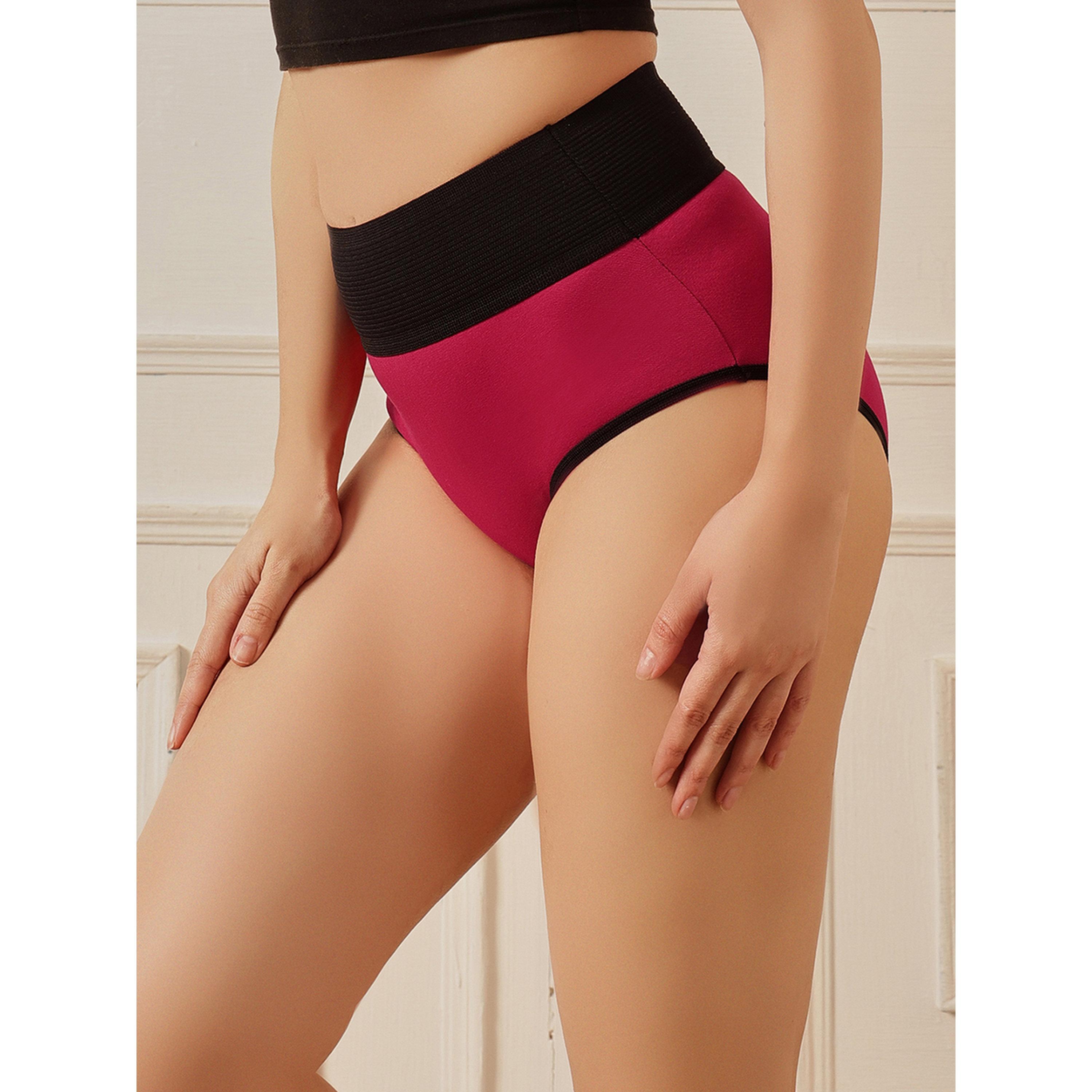 Clovia X Styli Dark Pink High Waist Cotton Blend Tummy Tucker Hipster-women-clothing-lingerie-panties-image-2