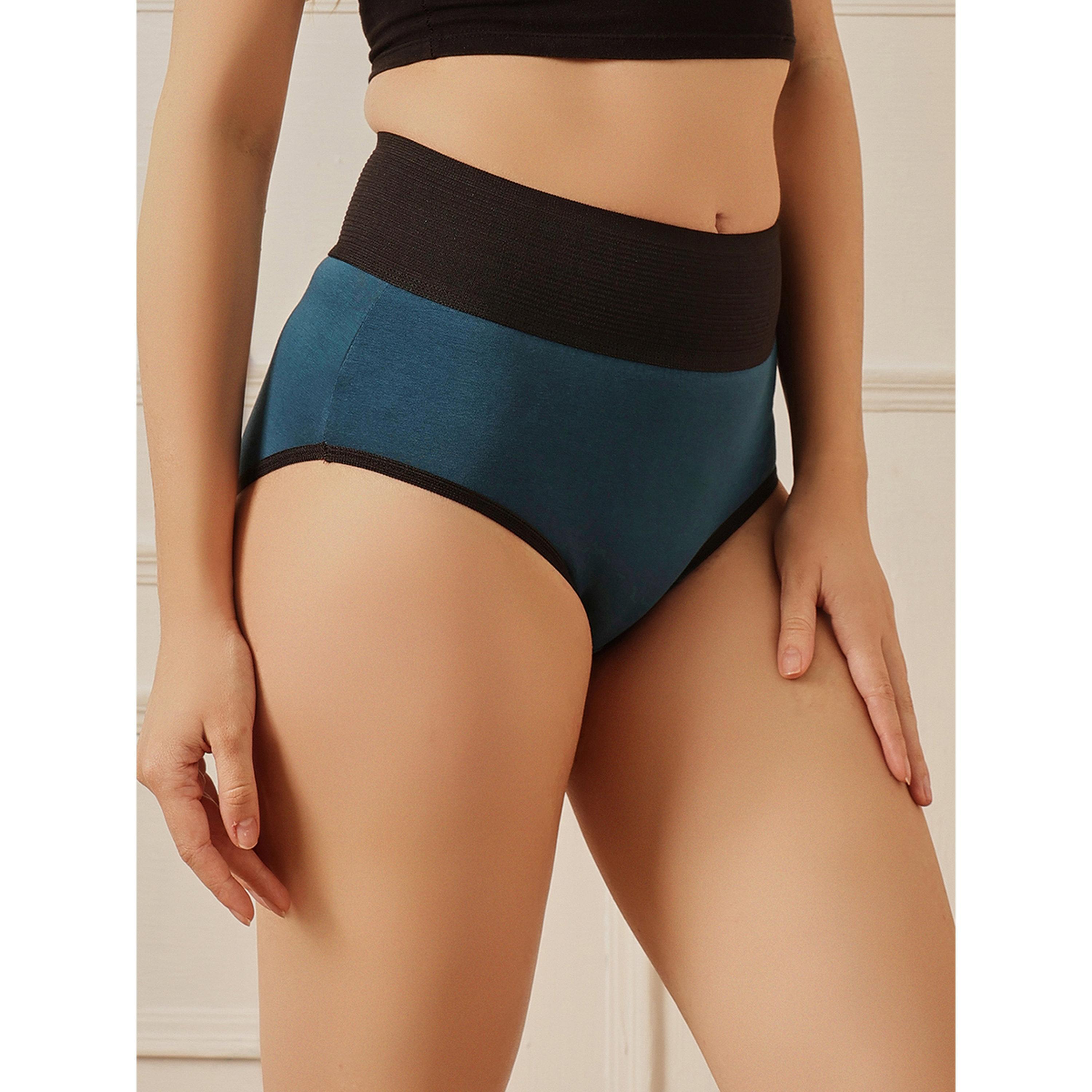 سروال داخلي هيبستر بخصر عالي وشد للبطن بمزيج القطن باللون الأزرق المائل للأخضر-women-clothing-lingerie-panties-image-5