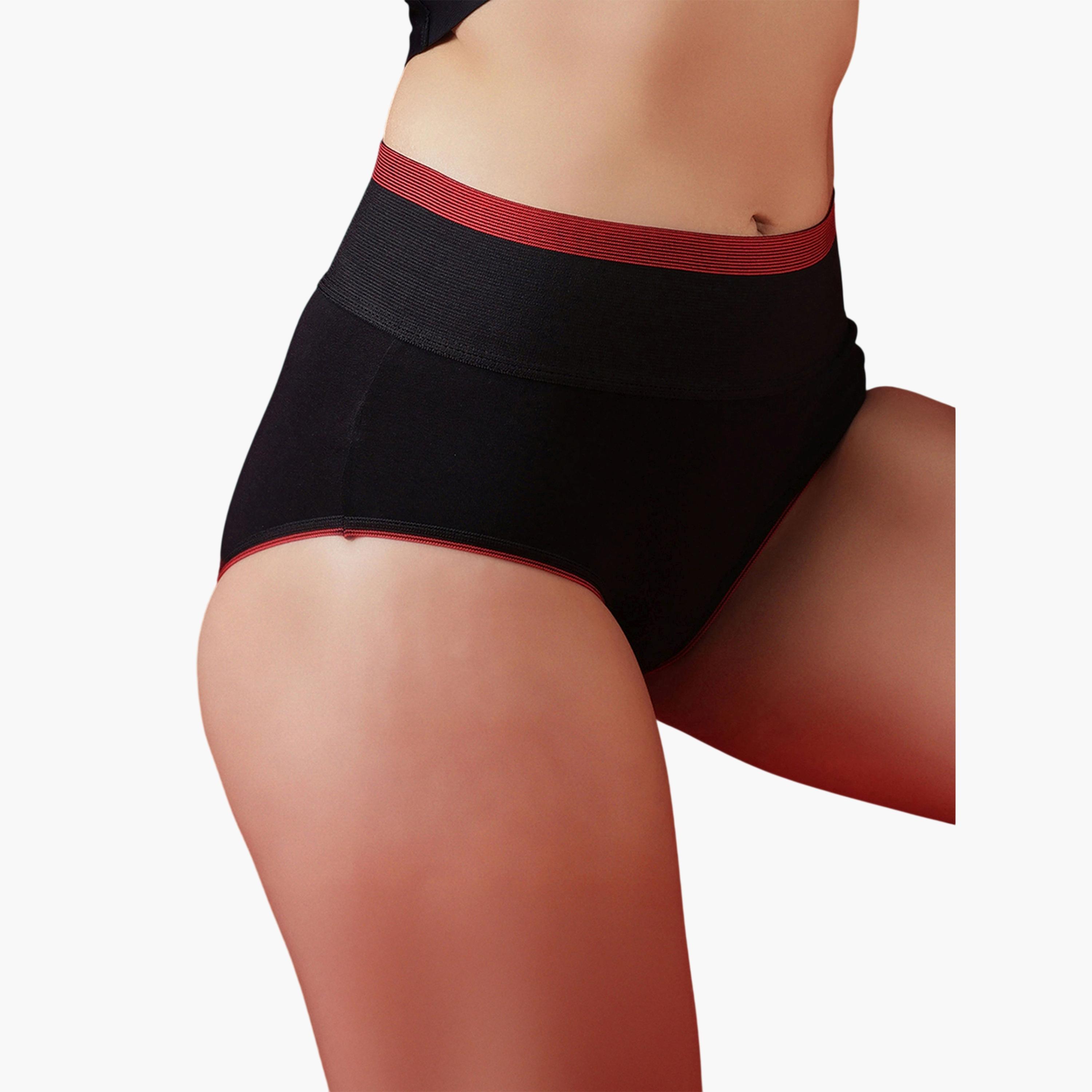 سروال داخلي هيبستر بخصر عالي وشد للبطن بمزيج القطن باللون الأسود-women-clothing-lingerie-panties-image-5
