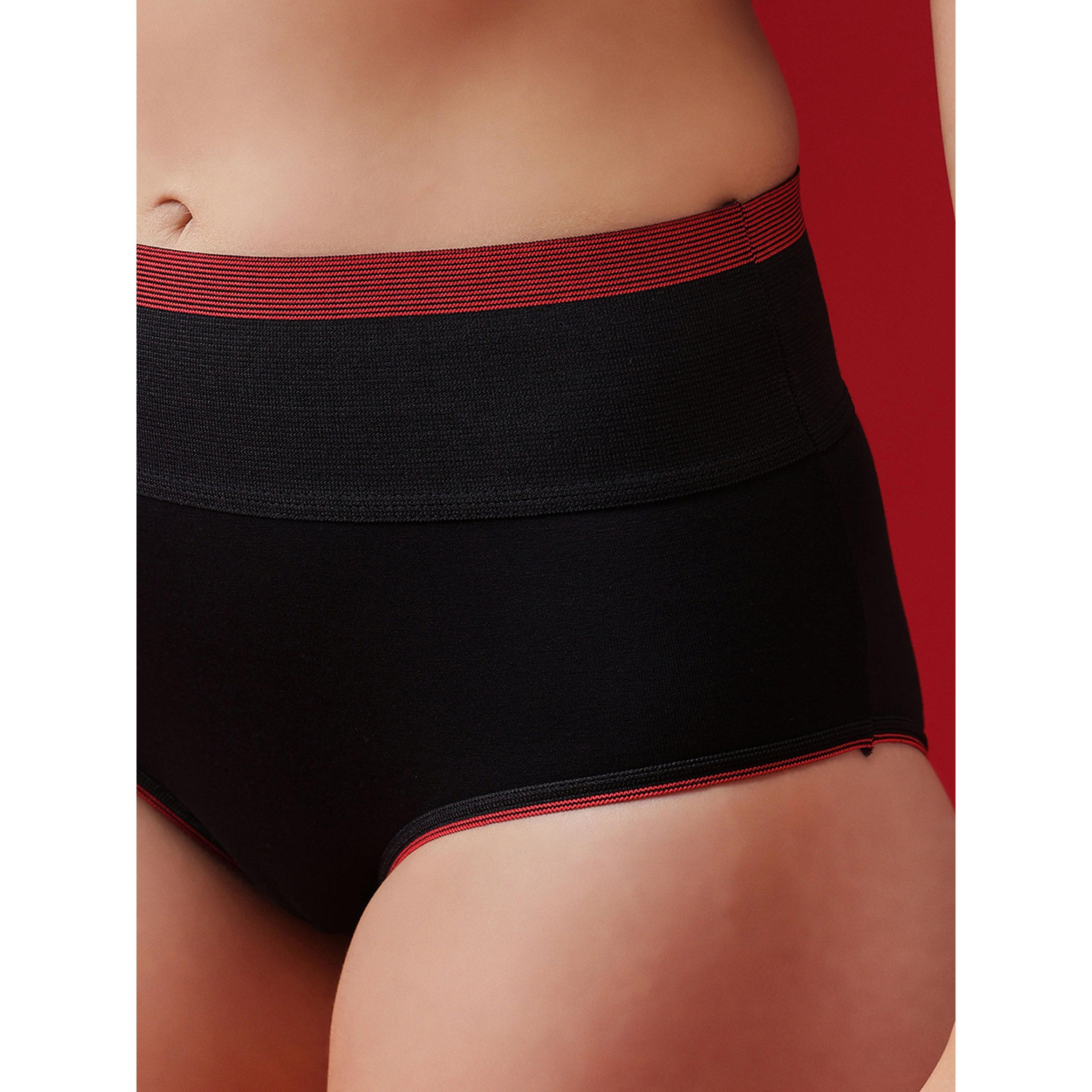 سروال داخلي هيبستر بخصر عالي وشد للبطن بمزيج القطن باللون الأسود-women-clothing-lingerie-panties-image-6