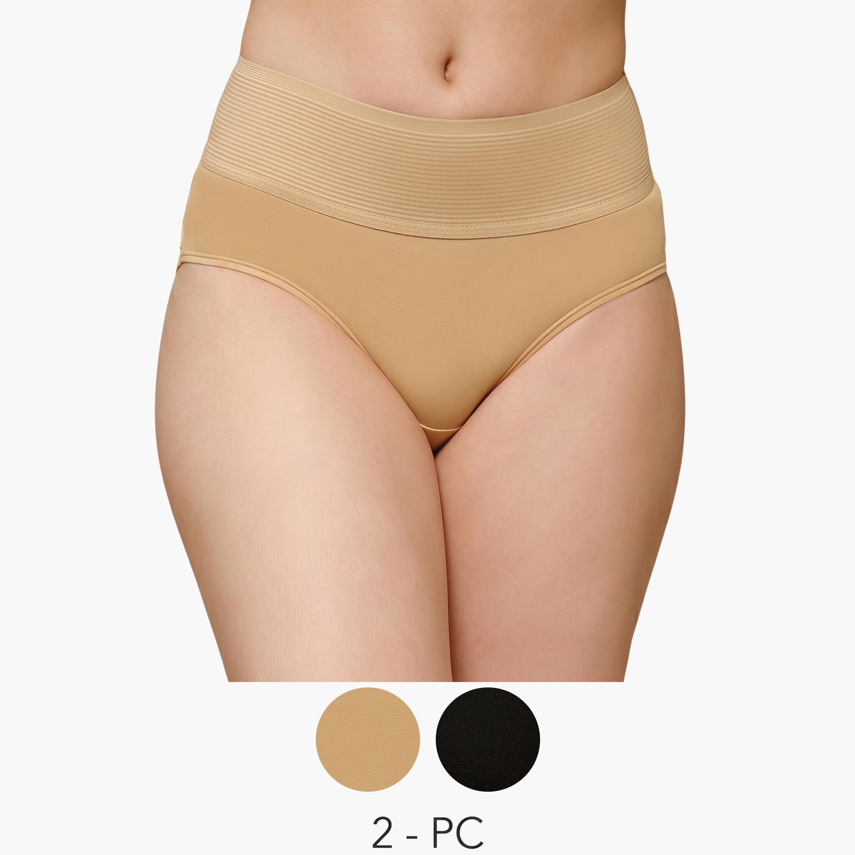 طقم من قطعتين سراويل داخلية هيبستر لشد البطن بمزيج القطن-women-clothing-lingerie-panties-image-1