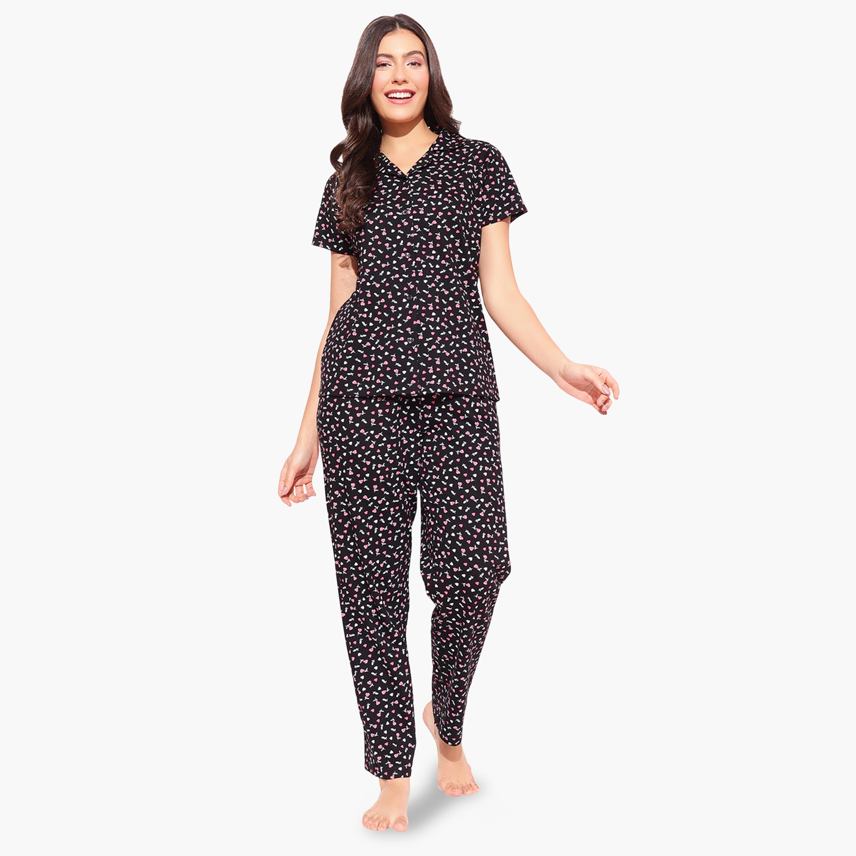 Clovia X Styli Black All Over Floral Print Shirt and Pants Pyjama Set-women-clothing-nightwear-pyjamas-longsets-image-5