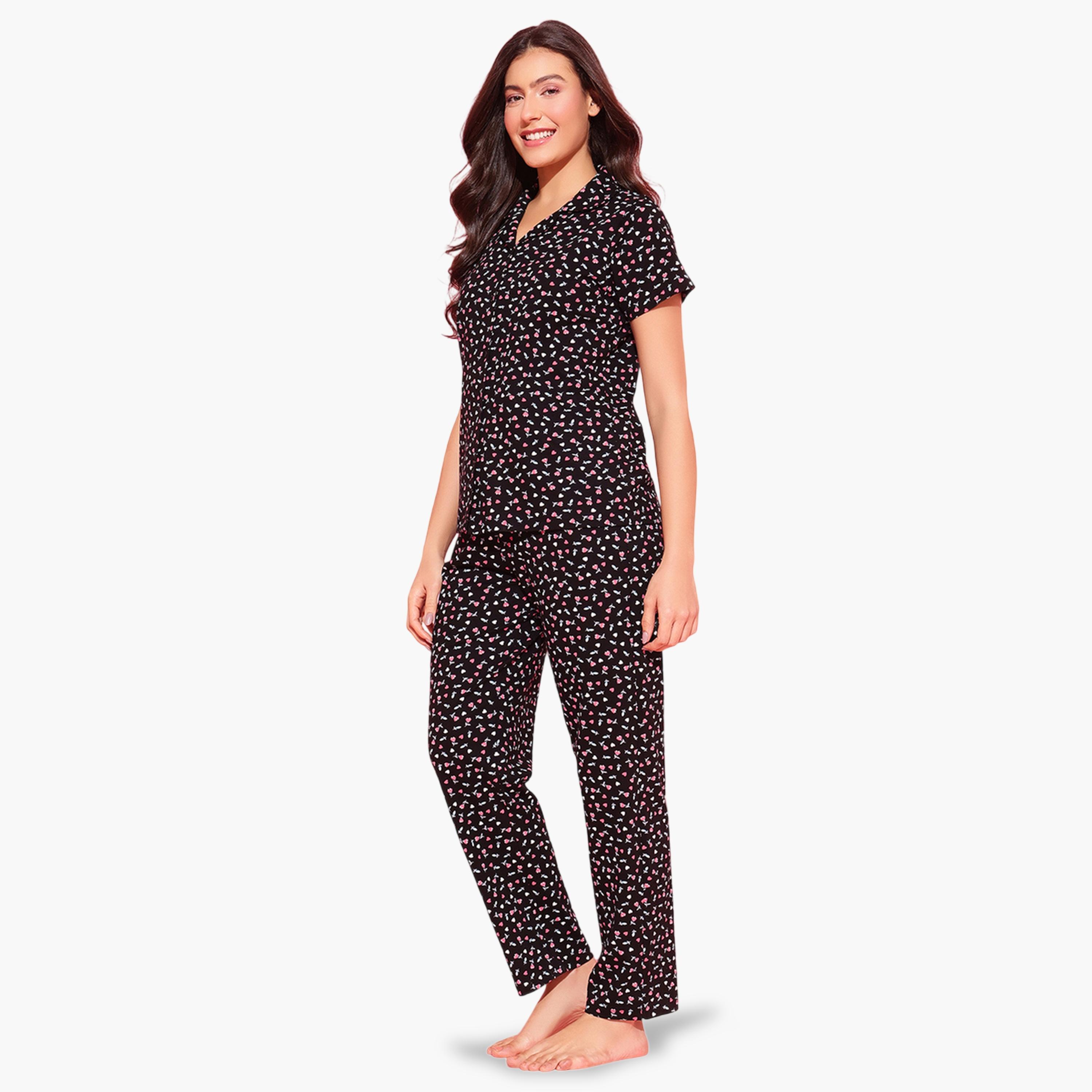Clovia X Styli Black All Over Floral Print Shirt and Pants Pyjama Set-women-clothing-nightwear-pyjamas-longsets-image-6