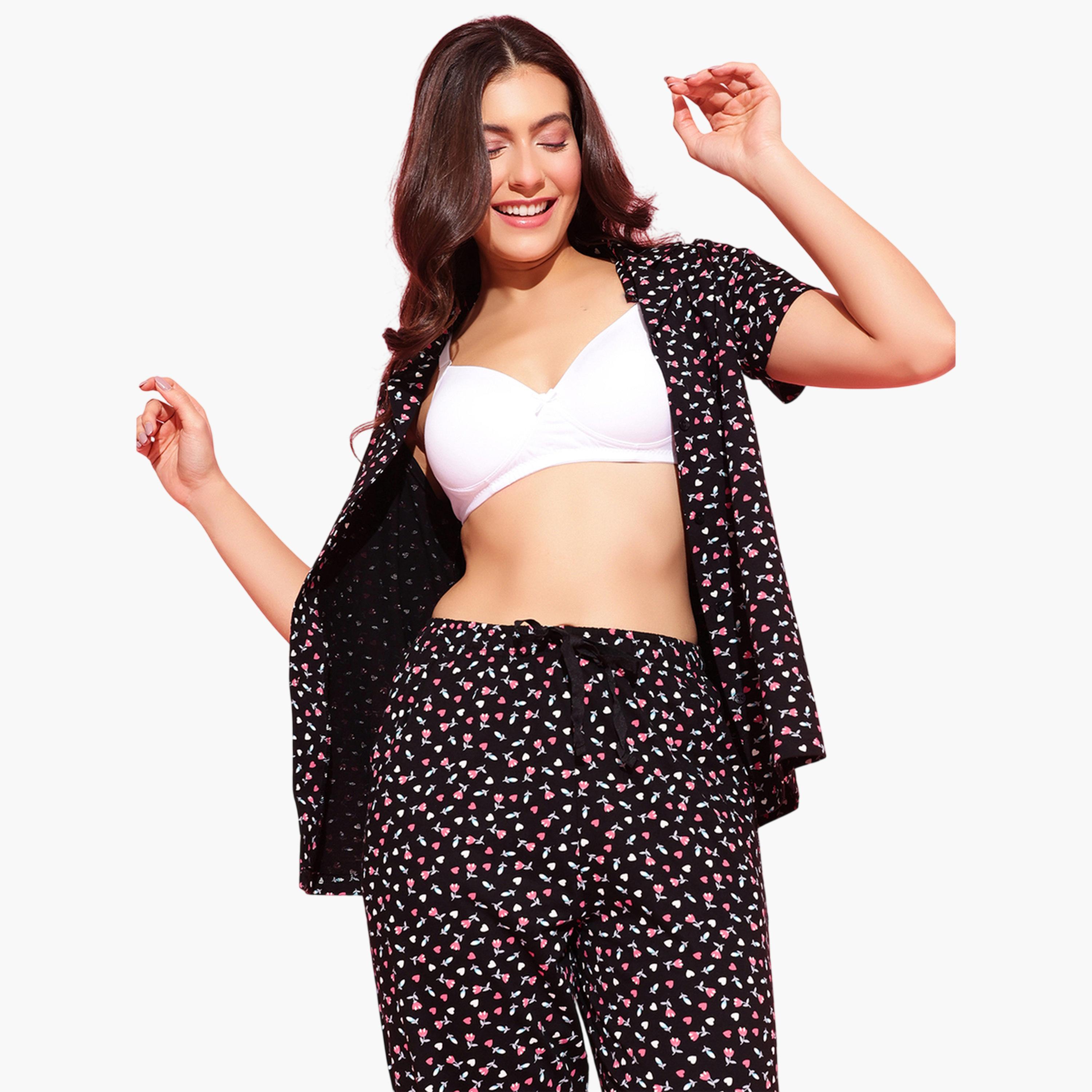 Clovia X Styli Black All Over Floral Print Shirt and Pants Pyjama Set-women-clothing-nightwear-pyjamas-longsets-image-8