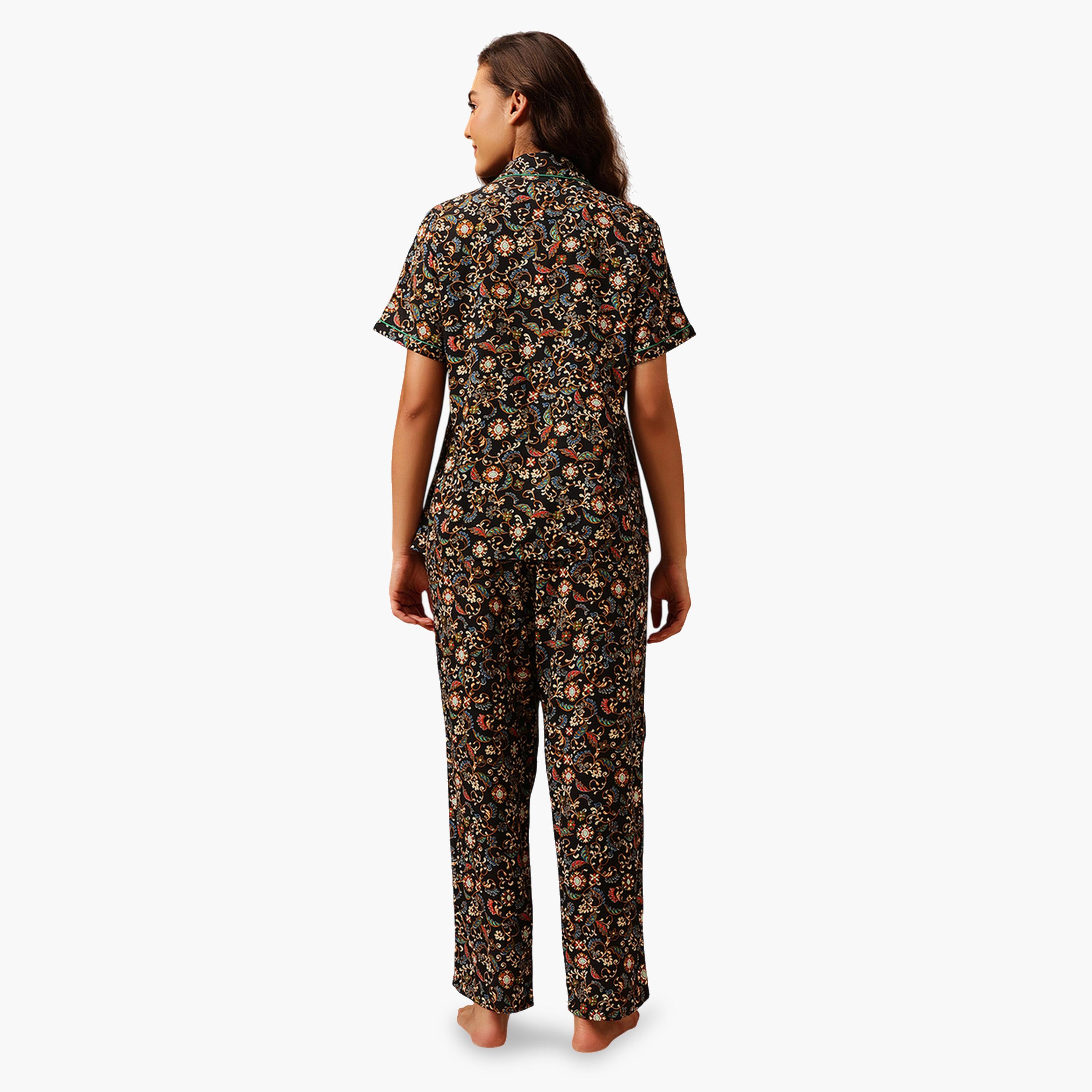 Clovia X Styli Black Paisley Print Shirt and Pants Pyjama Set-women-clothing-nightwear-pyjamas-longsets-image-7