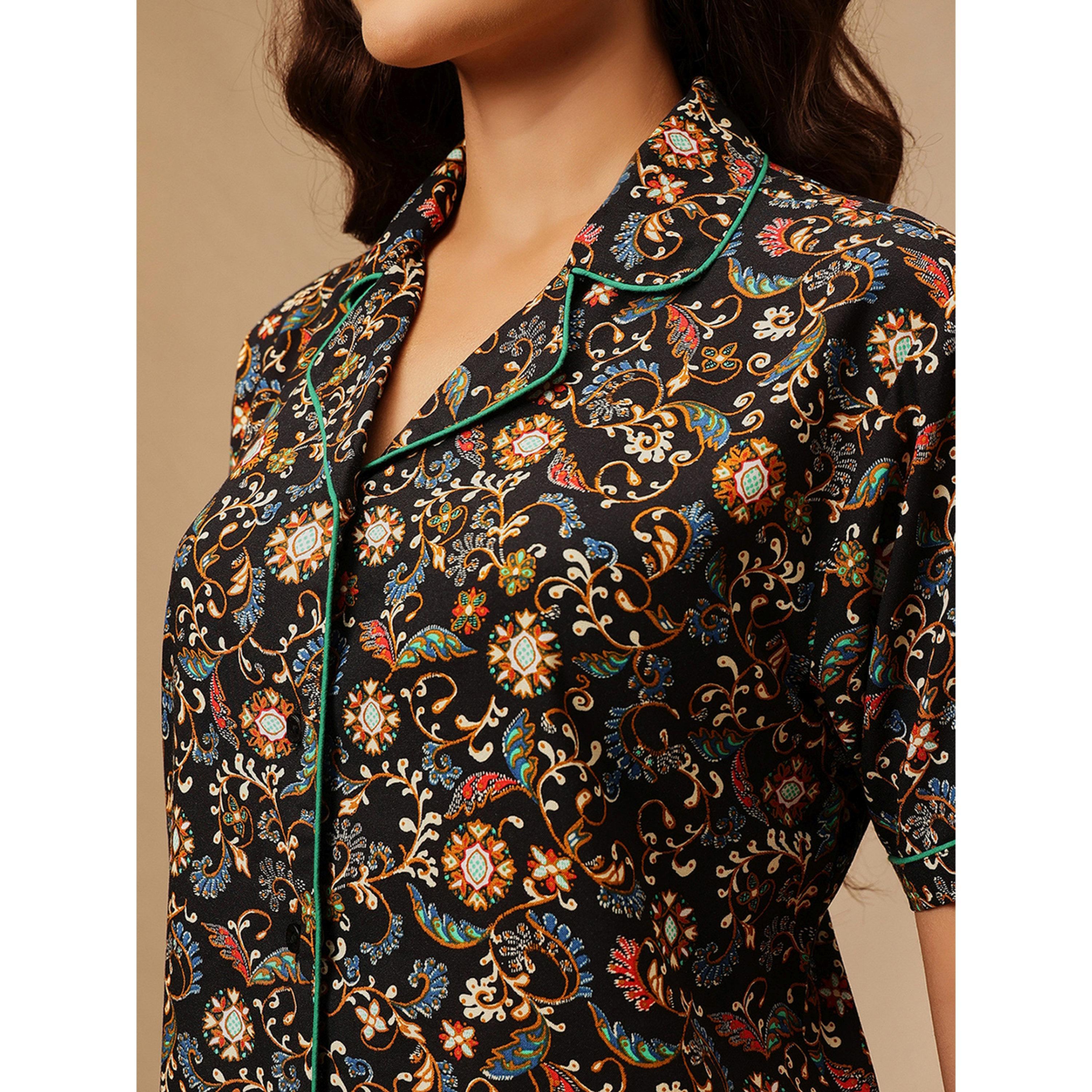 Clovia X Styli Black Paisley Print Shirt and Pants Pyjama Set-women-clothing-nightwear-pyjamas-longsets-image-9