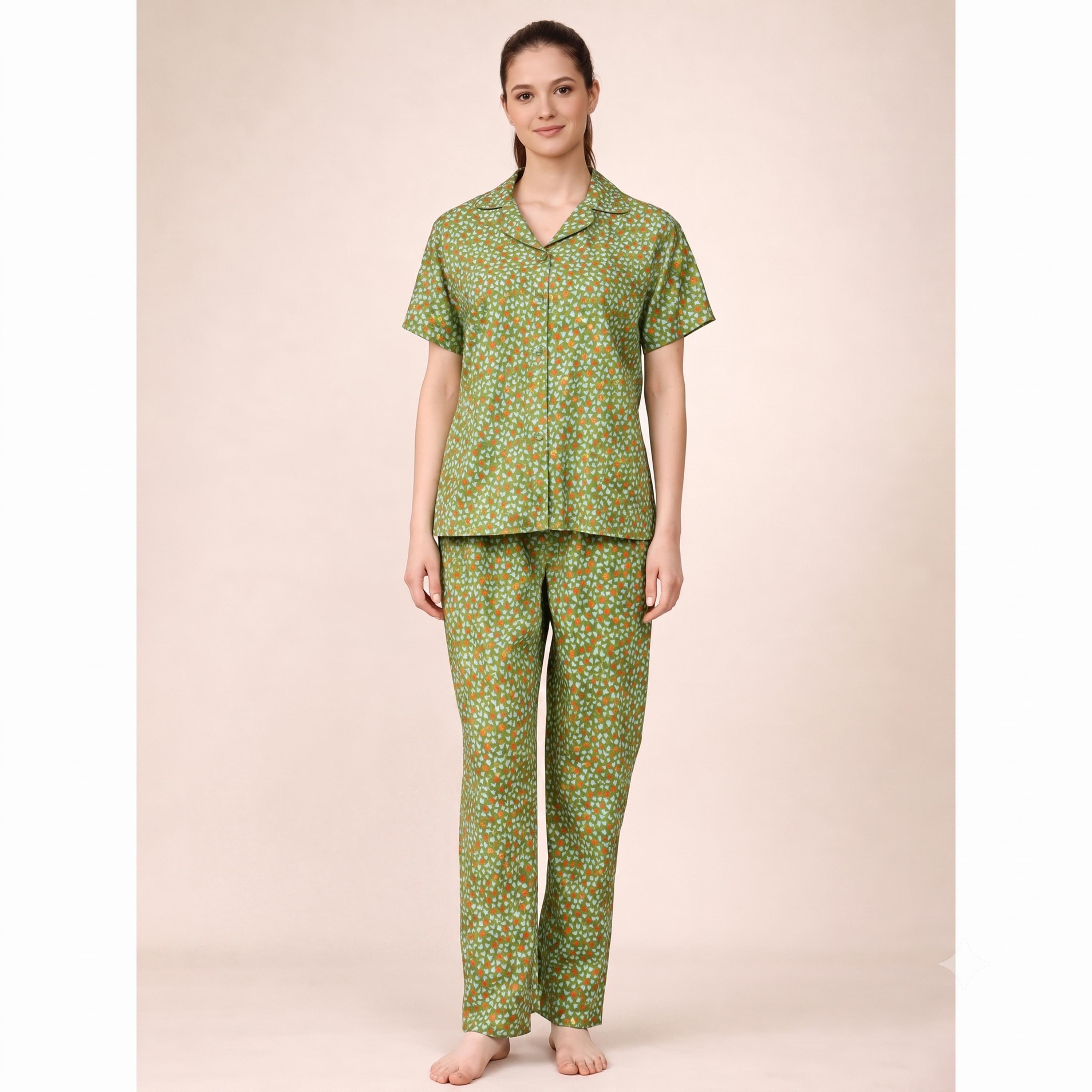 Clovia X Styli Green All Over Hear Print Shirt and Pants Pyjama Set-women-clothing-nightwear-pyjamas-longsets-image-1